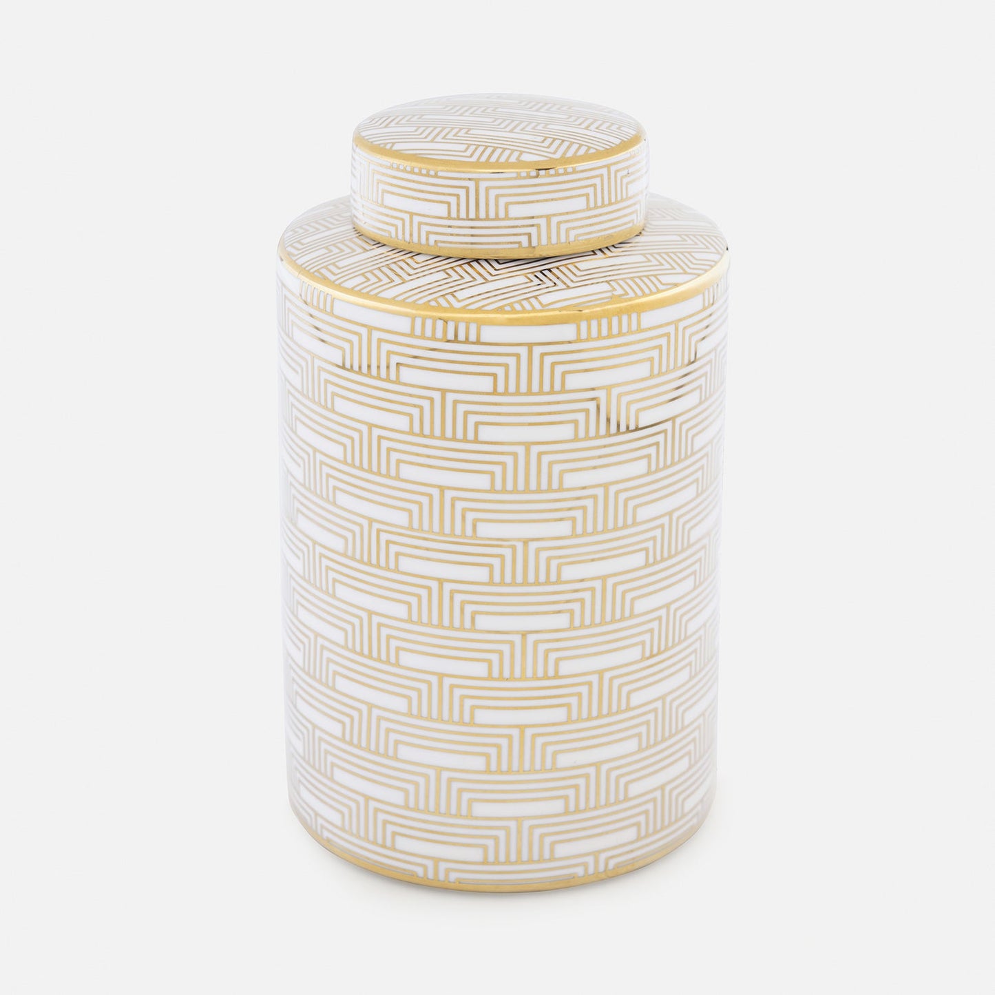 Ivory and Gold Geometric Pattern Canister