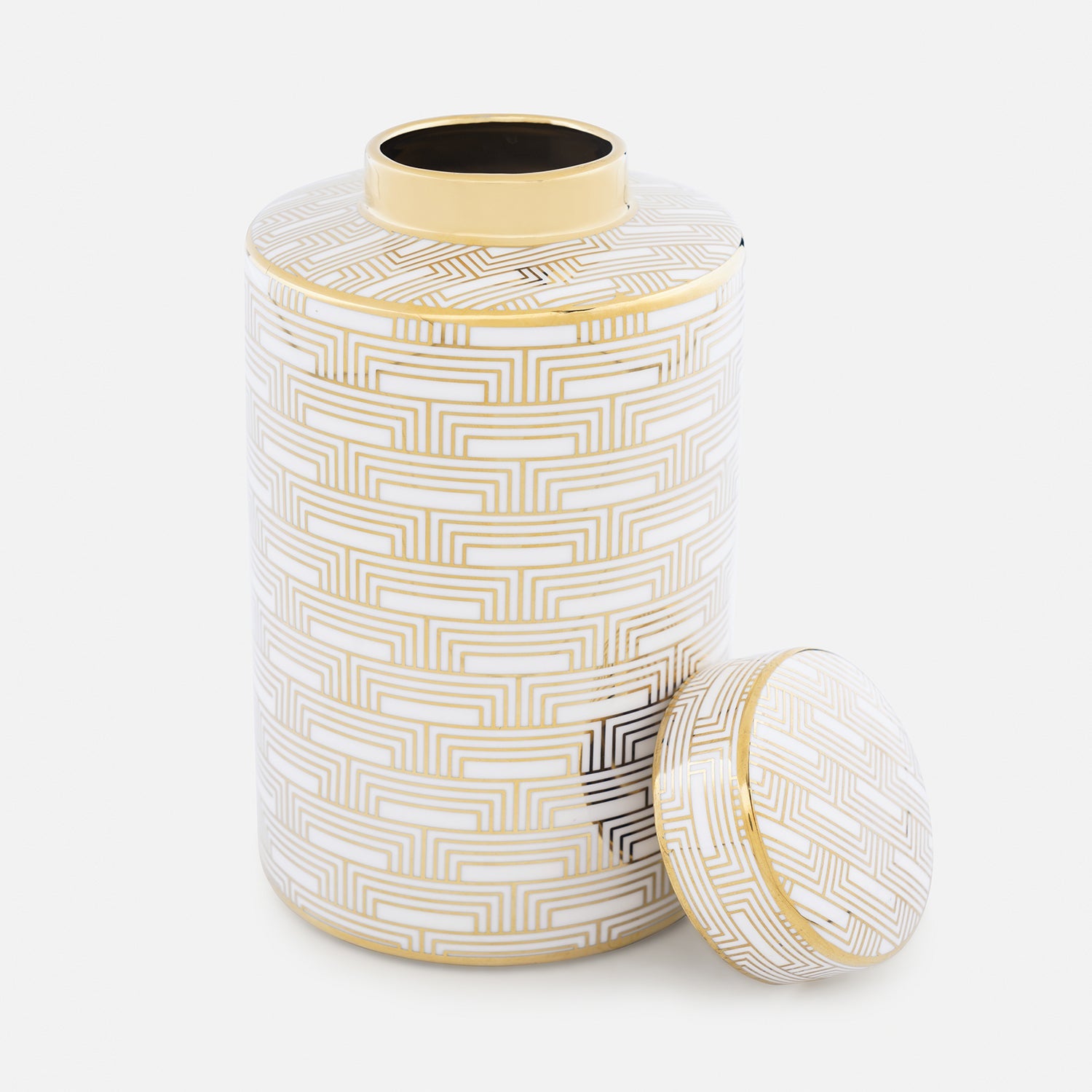Ivory and Gold Geometric Pattern Canister