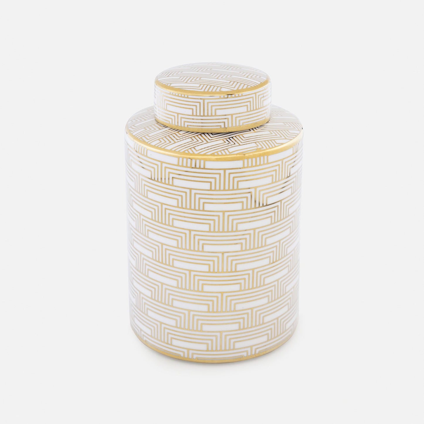 Ivory and Gold Geometric Pattern Canister - Small