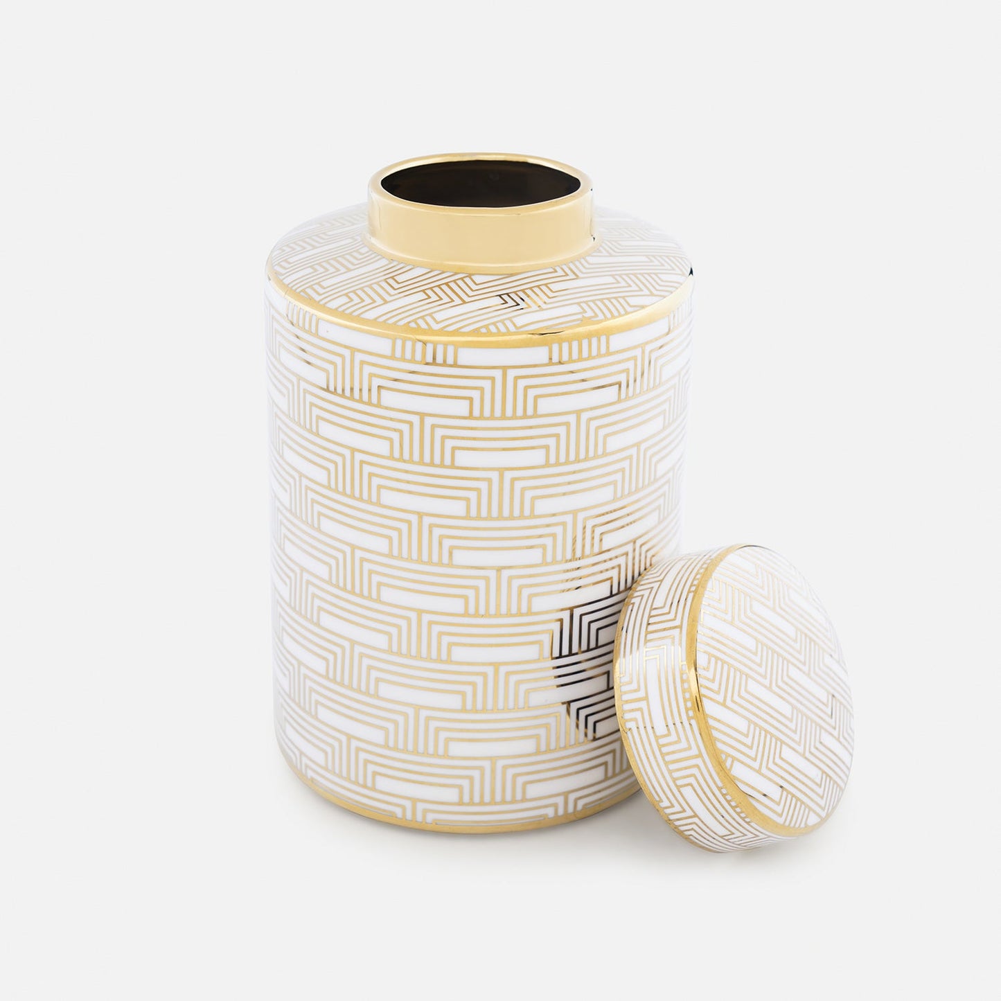Ivory and Gold Geometric Pattern Canister - Small