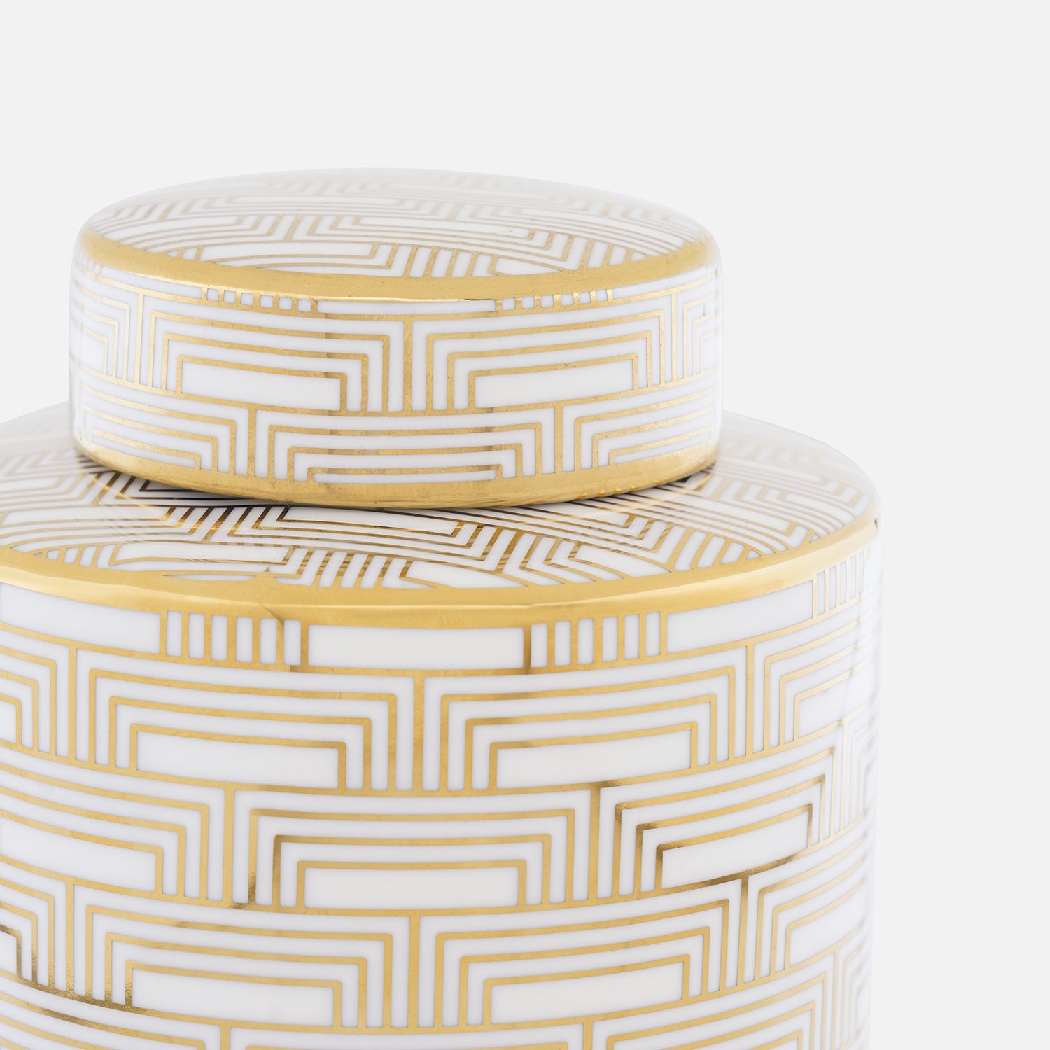 Ivory and Gold Geometric Pattern Canister - Small