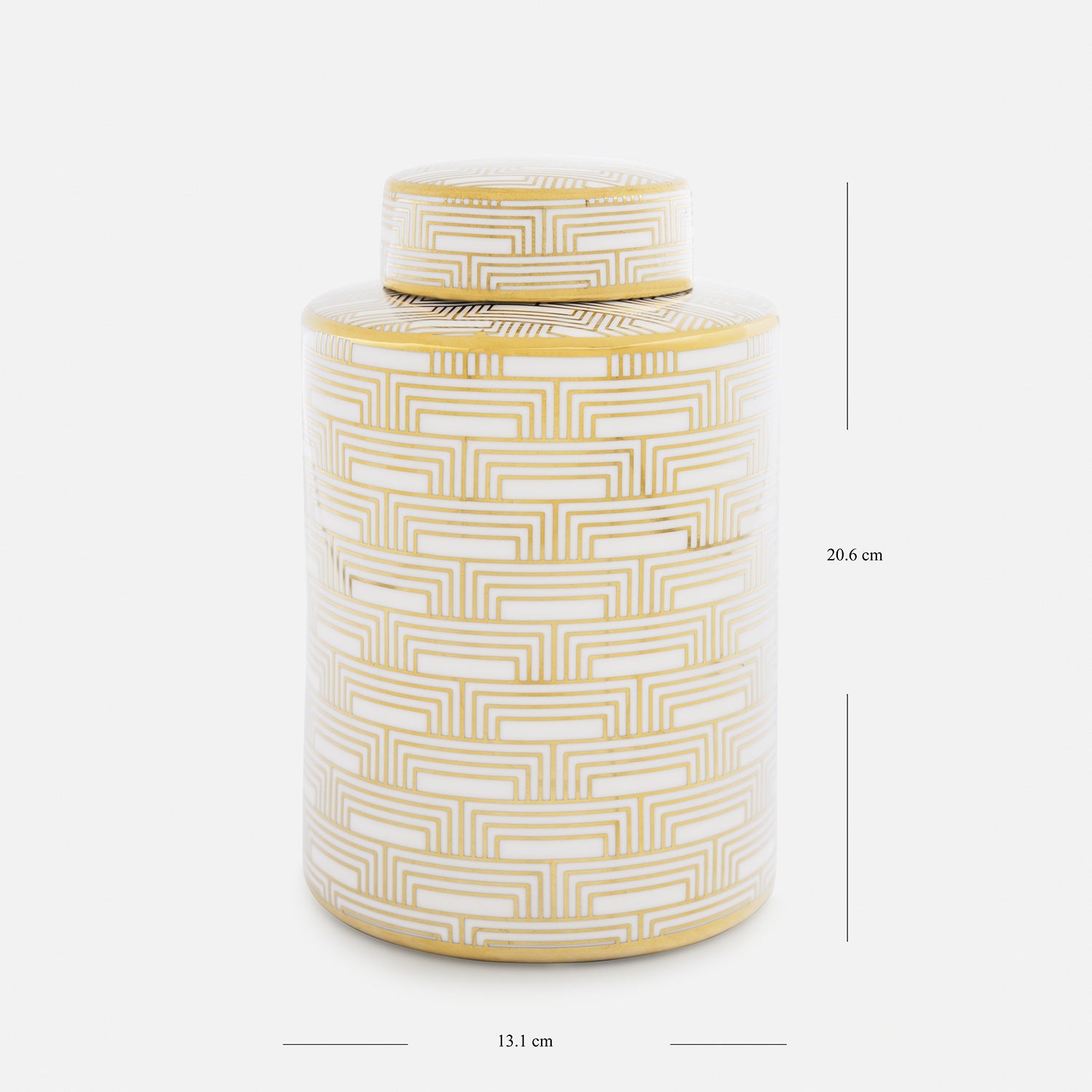 Ivory and Gold Geometric Pattern Canister - Small
