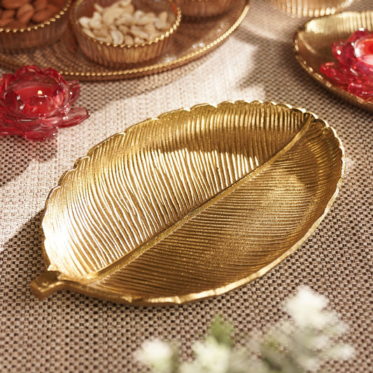 Gold Florence Leaf Shaped Platter - Large