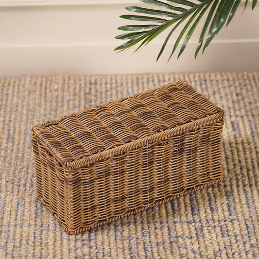 Light Brown Resin Wicker Tissue Roll Holder with Lid