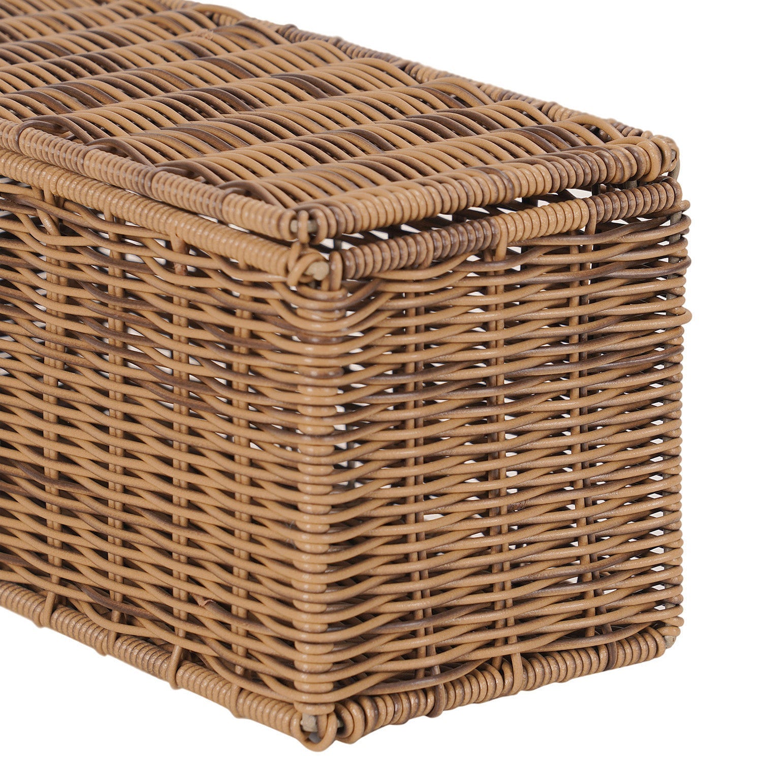 Light Brown Resin Wicker Tissue Roll Holder with Lid
