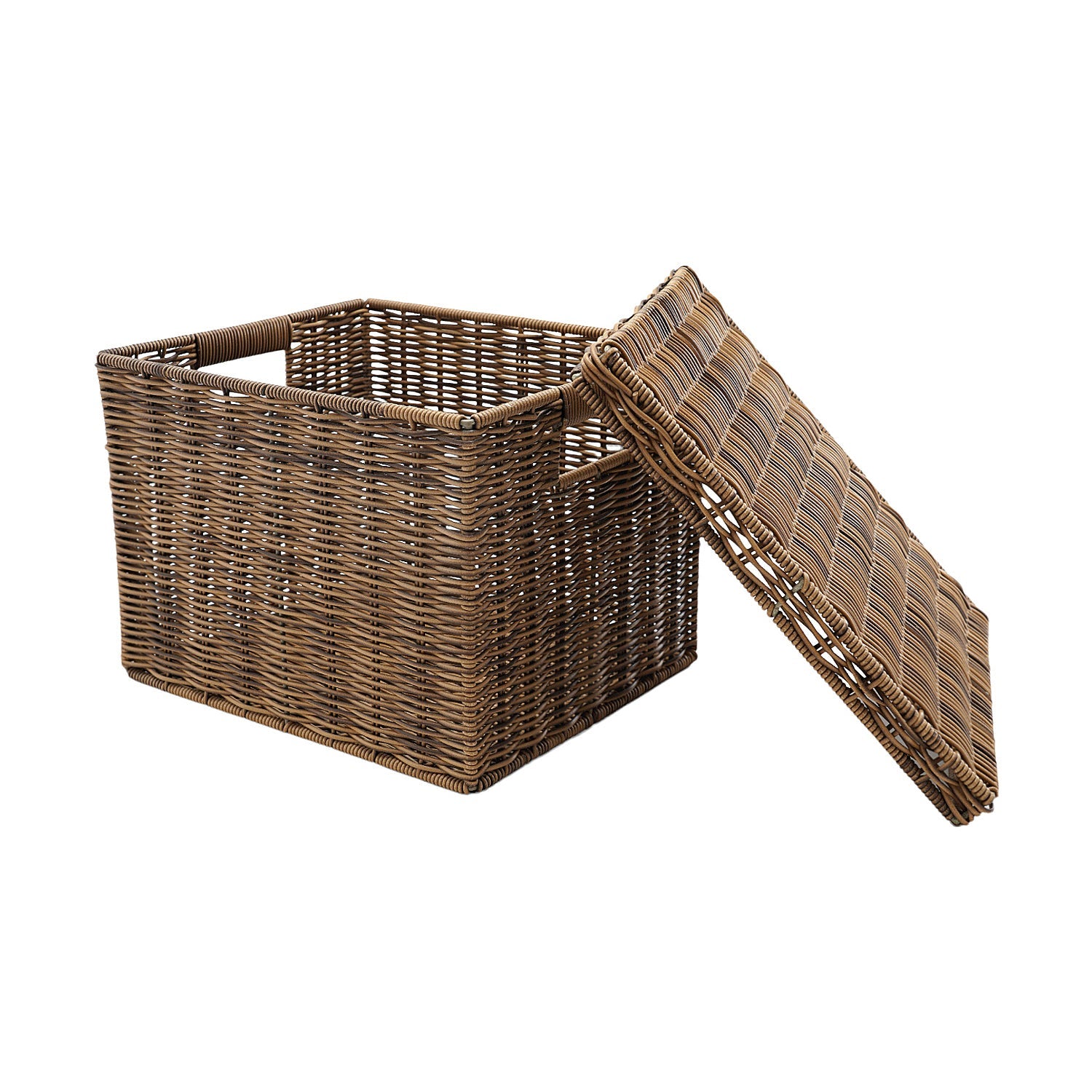 Light Brown Resin Wicker Multipurpose Storage Box With Lid