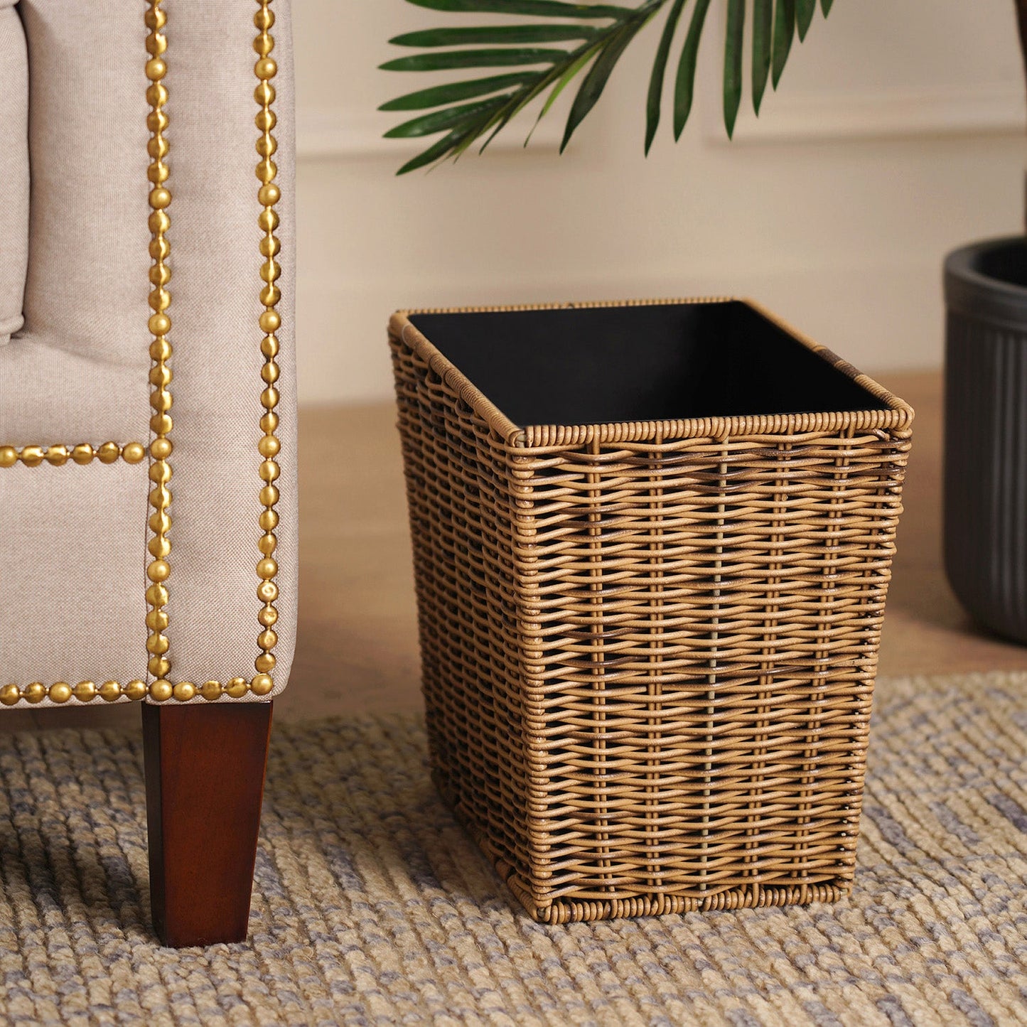 Light Brown Resin Wicker Tapered Utility Basket