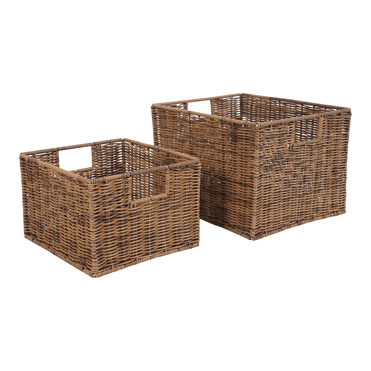 Set of 2 Light Brown Resin Wicker Utility Baskets