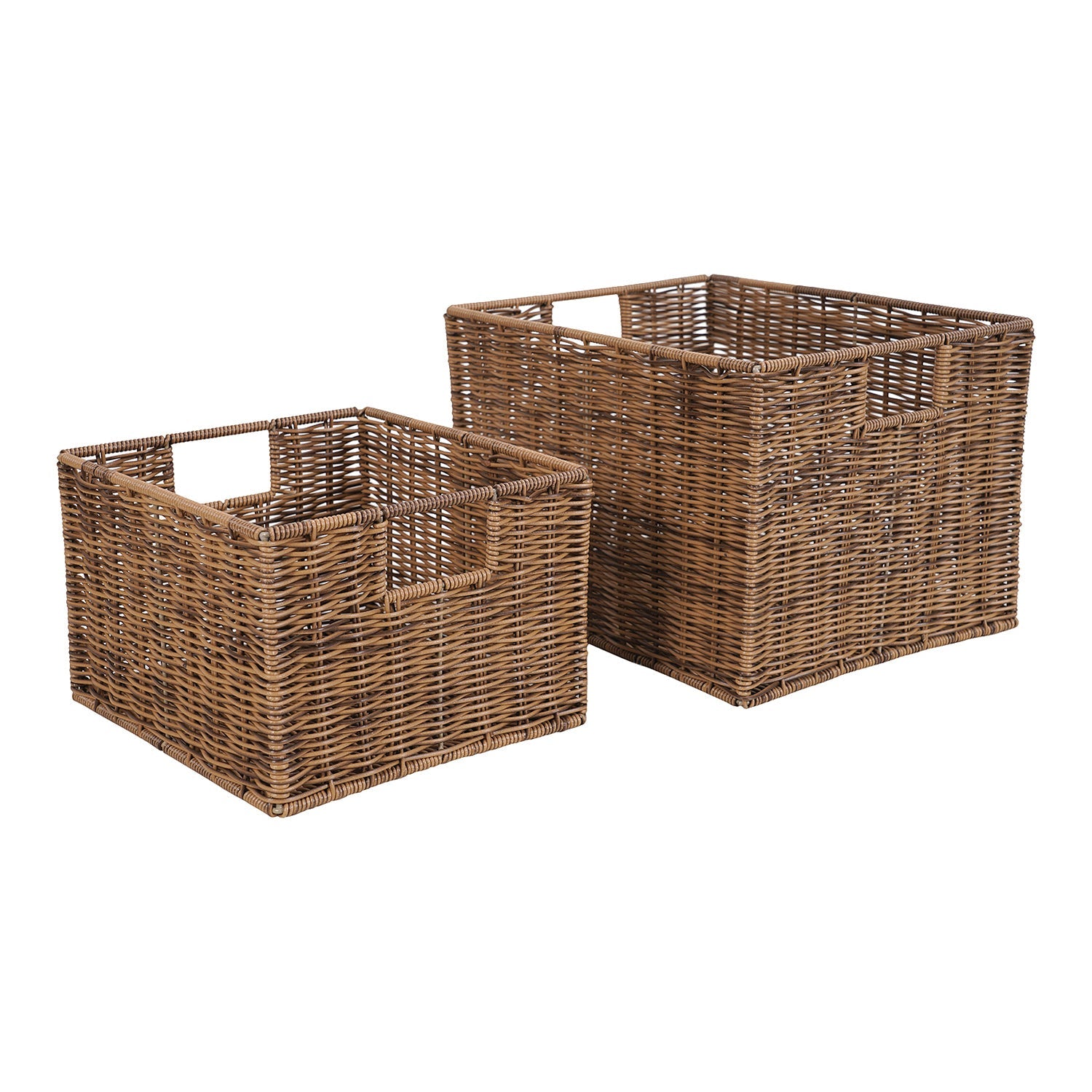 Set of 2 Light Brown Resin Wicker Utility Baskets