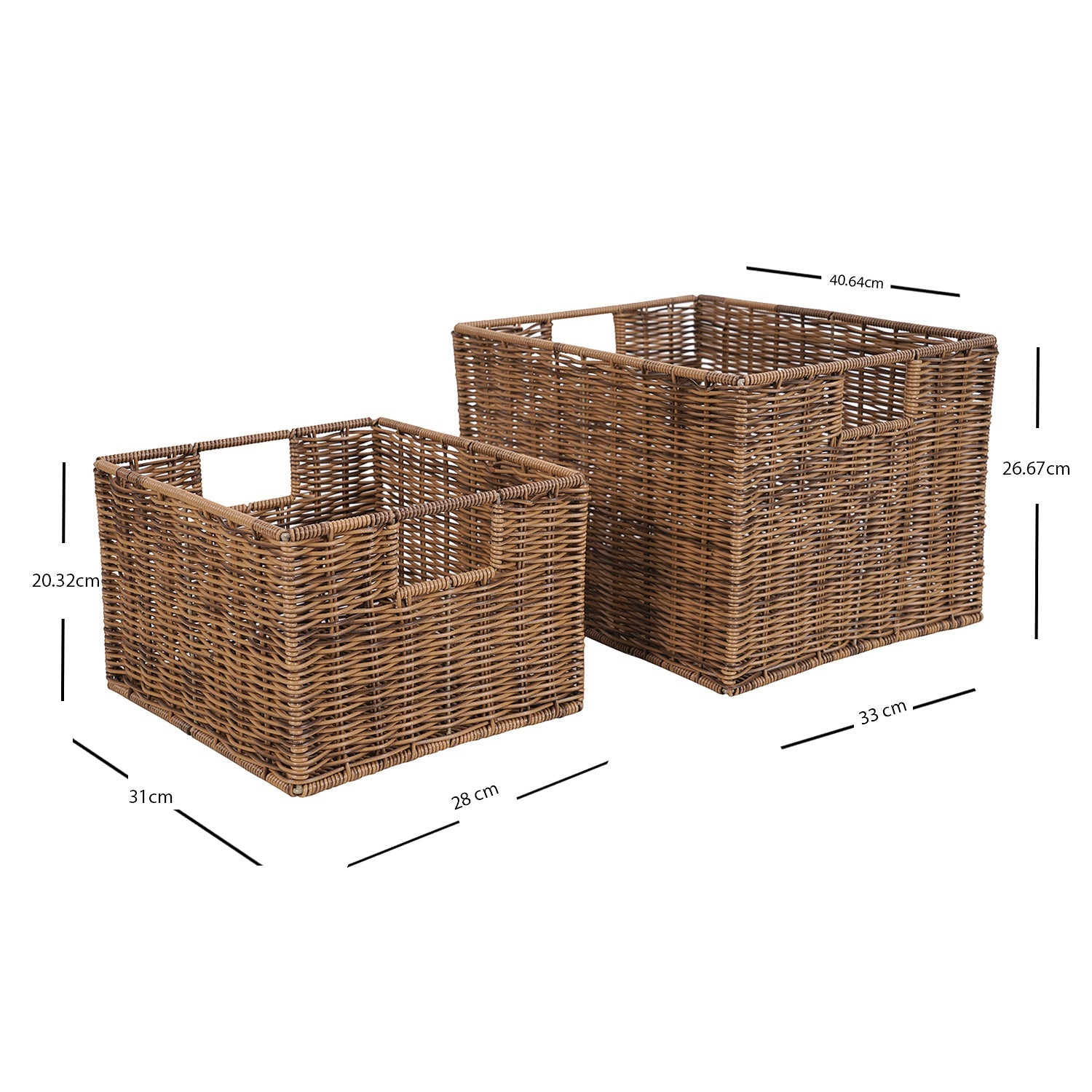 Set of 2 Light Brown Resin Wicker Utility Baskets
