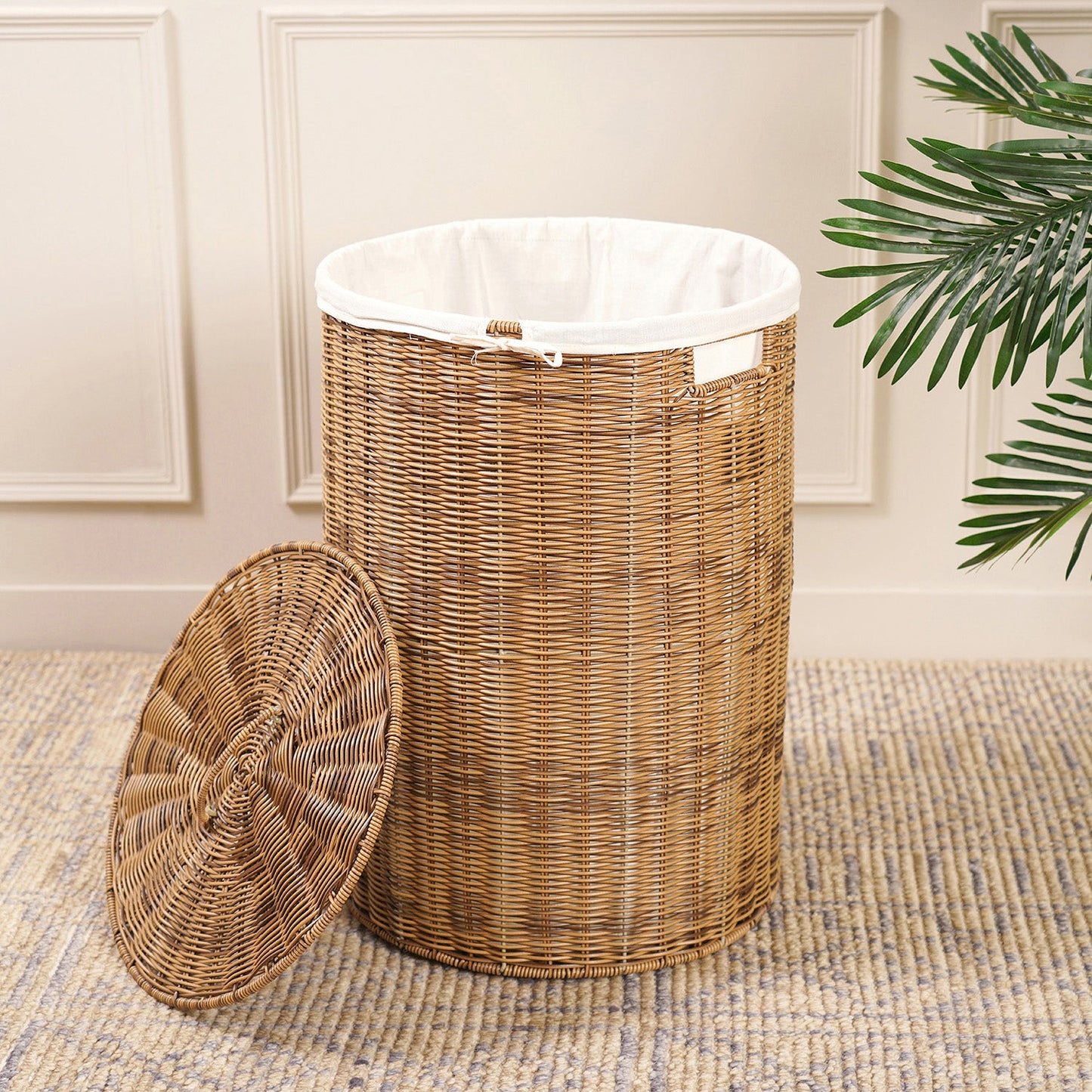Natural Round Heather Wicker Bin with Lid