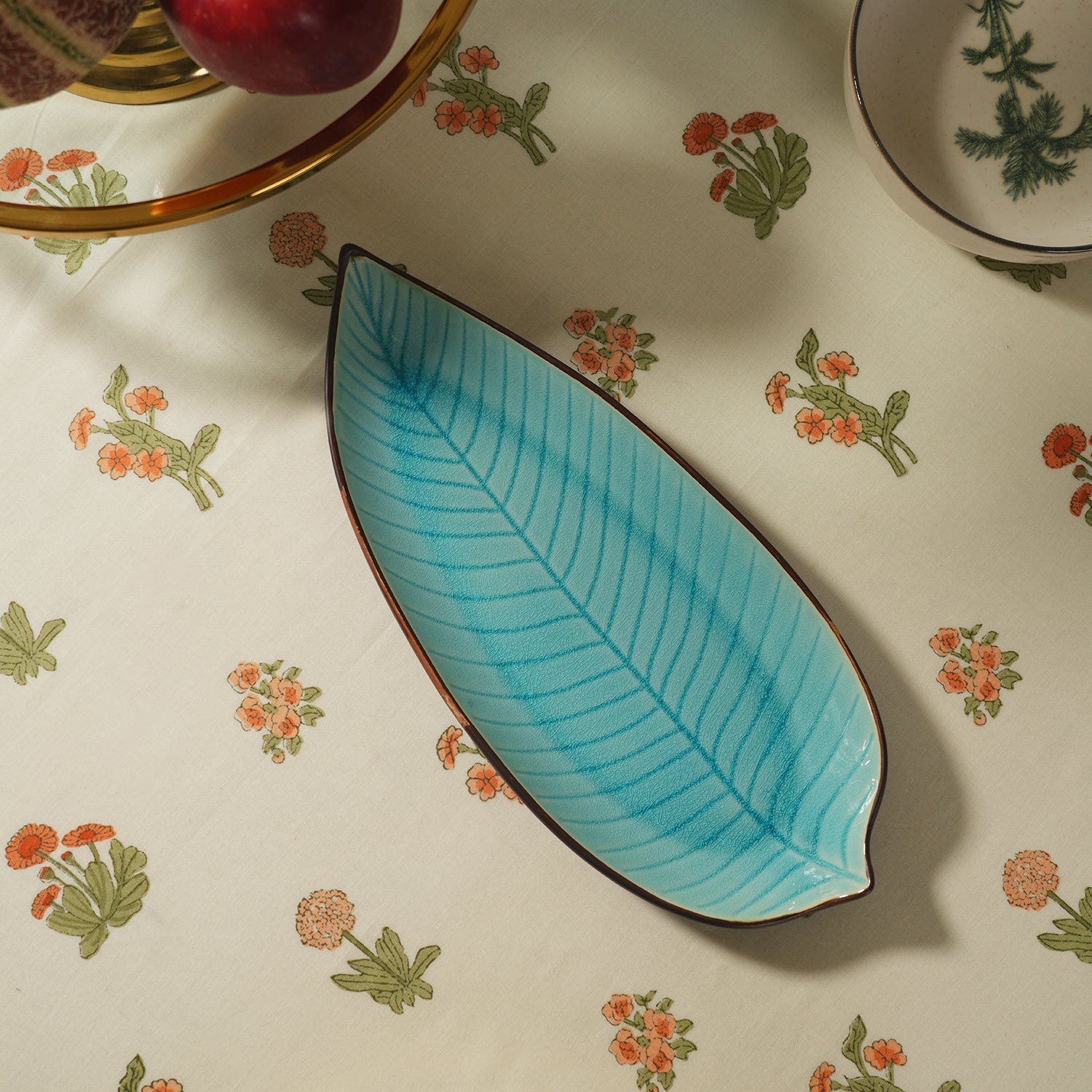Dark Blue Ceramic Leaf Platter