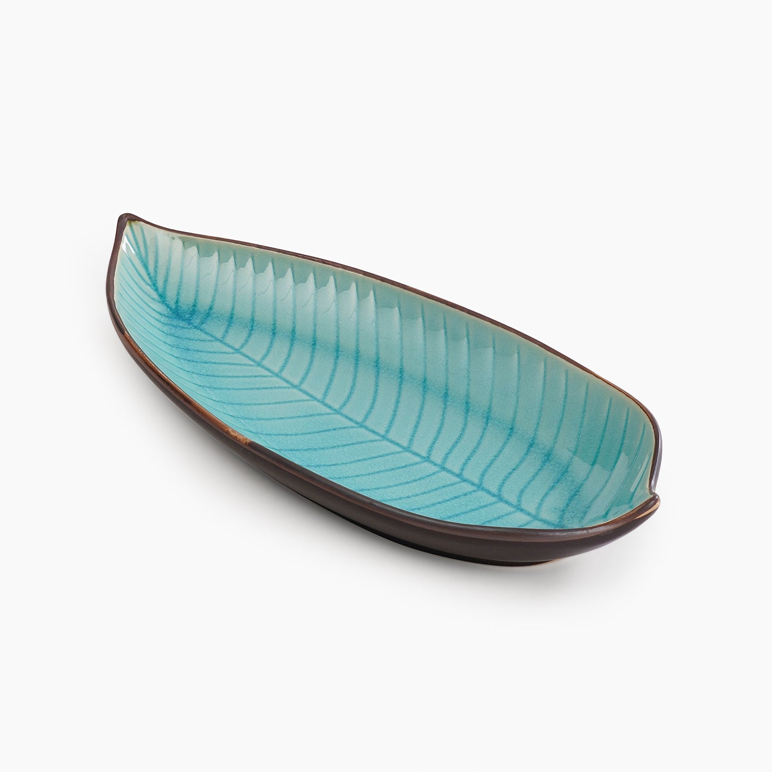 Dark Blue Ceramic Leaf Platter