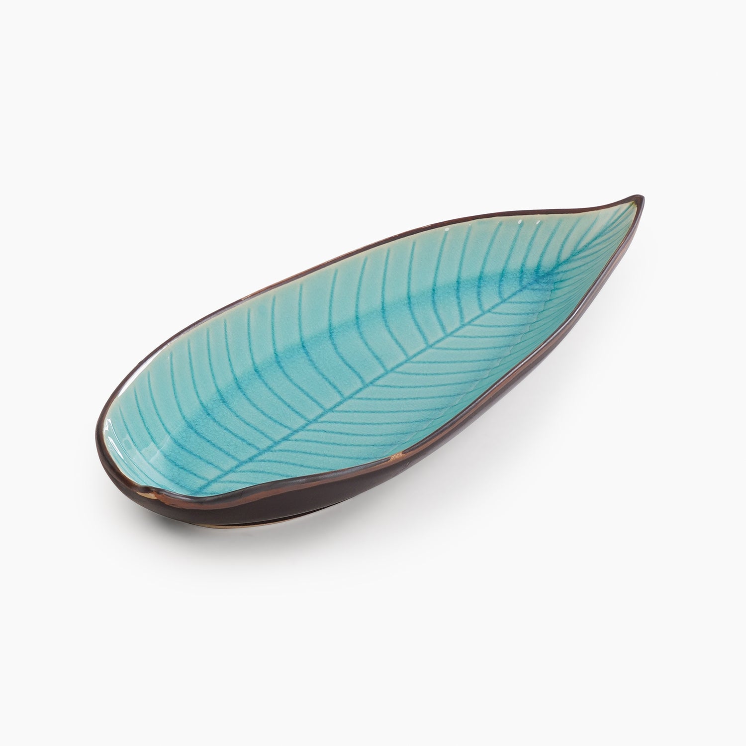 Dark Blue Ceramic Leaf Platter