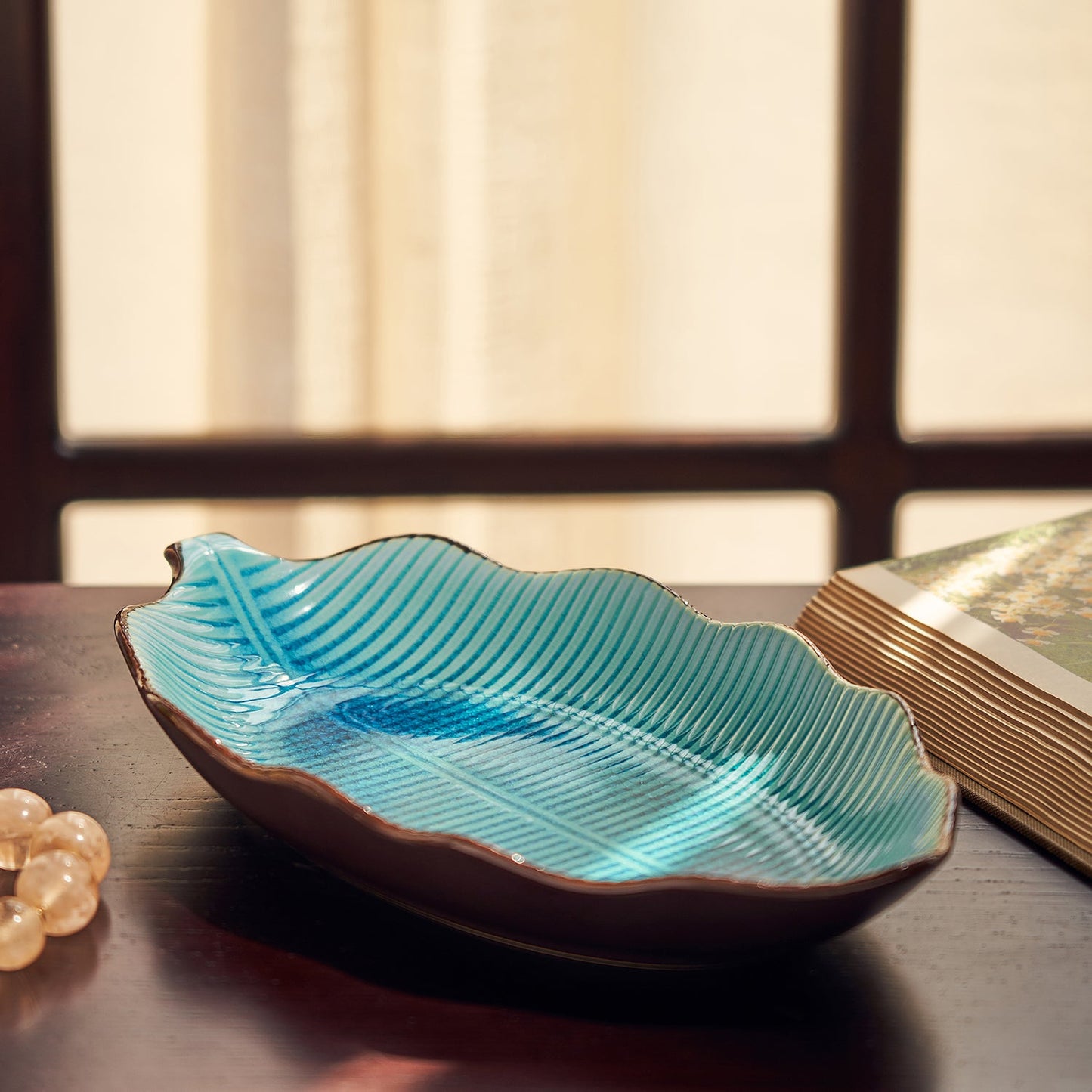 Light Blue Ceramic Leaf Platter