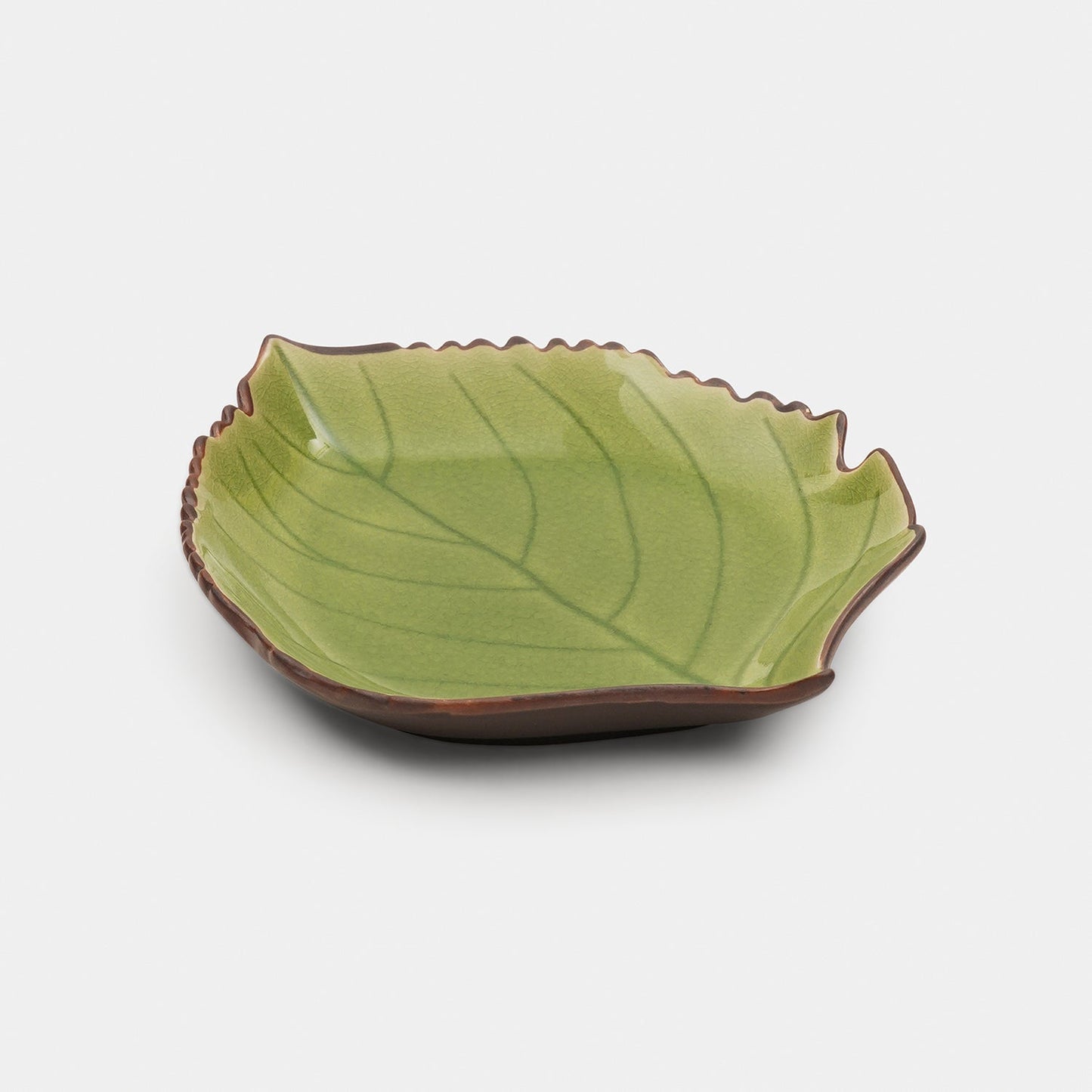 Dark Green Ceramic Leaf Platter with Veins