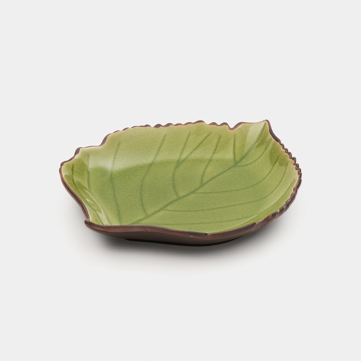 Dark Green Ceramic Leaf Platter with Veins