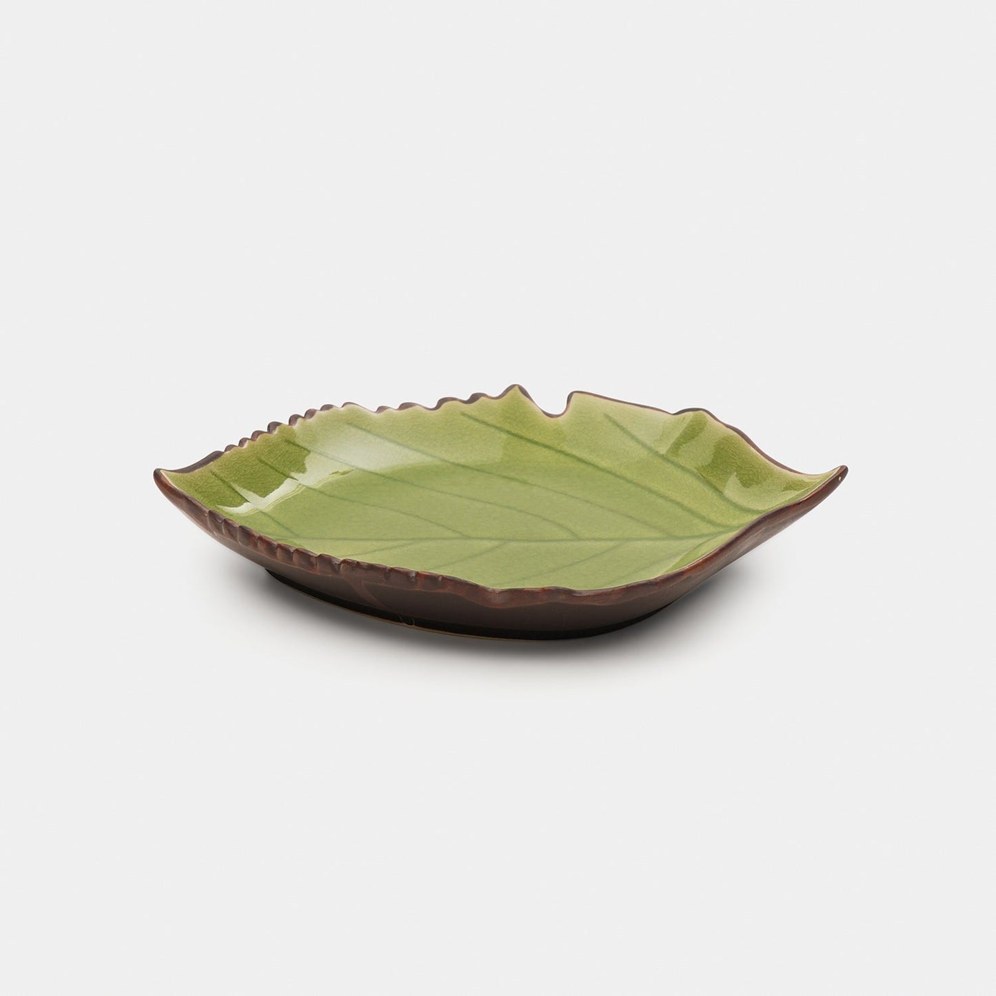 Dark Green Ceramic Leaf Platter with Veins
