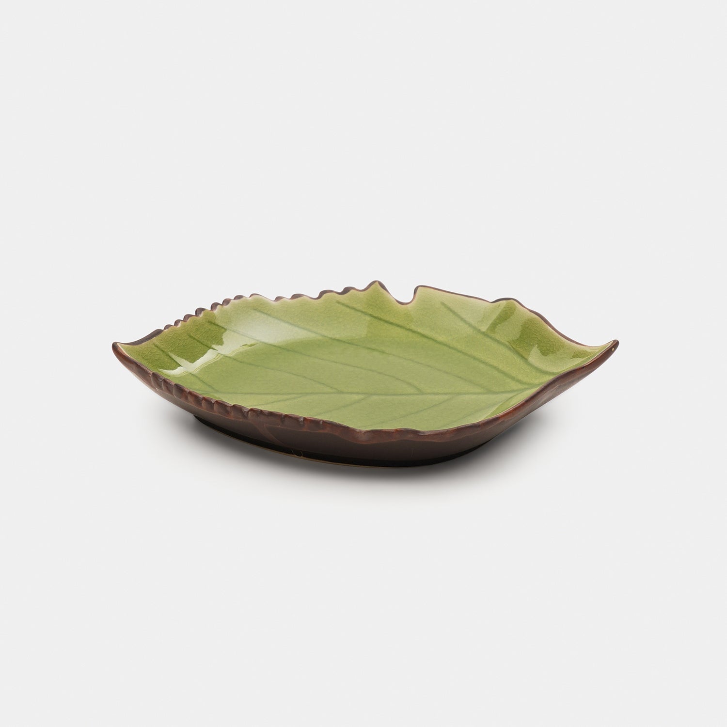 Dark Green Ceramic Leaf Platter with Veins