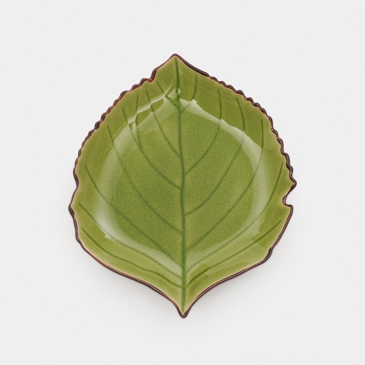Dark Green Ceramic Leaf Platter with Veins