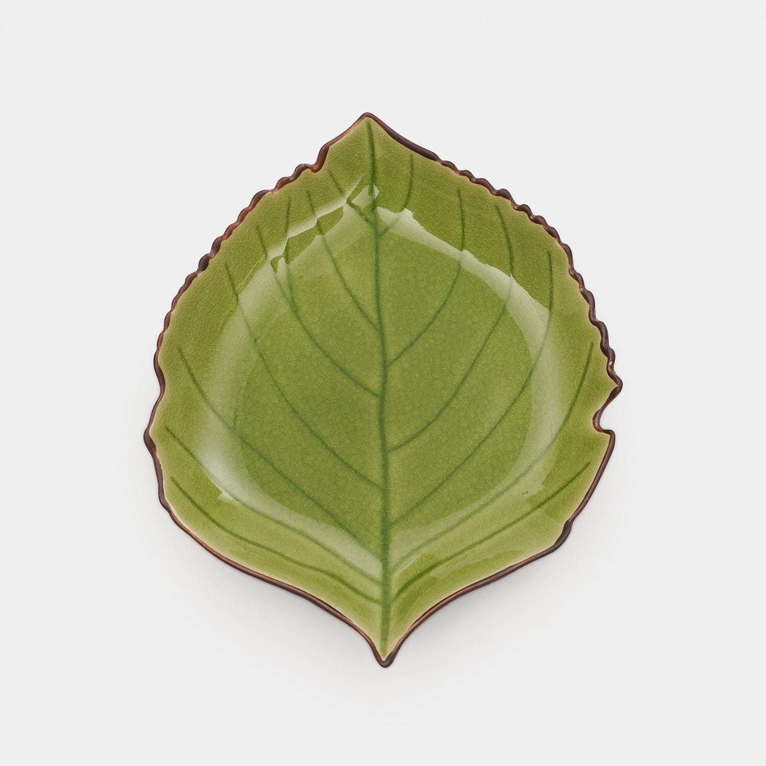 Dark Green Ceramic Leaf Platter with Veins