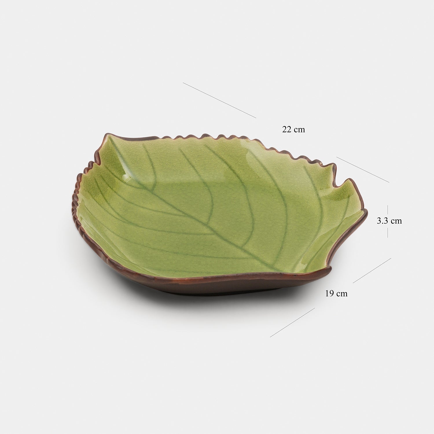 Dark Green Ceramic Leaf Platter with Veins