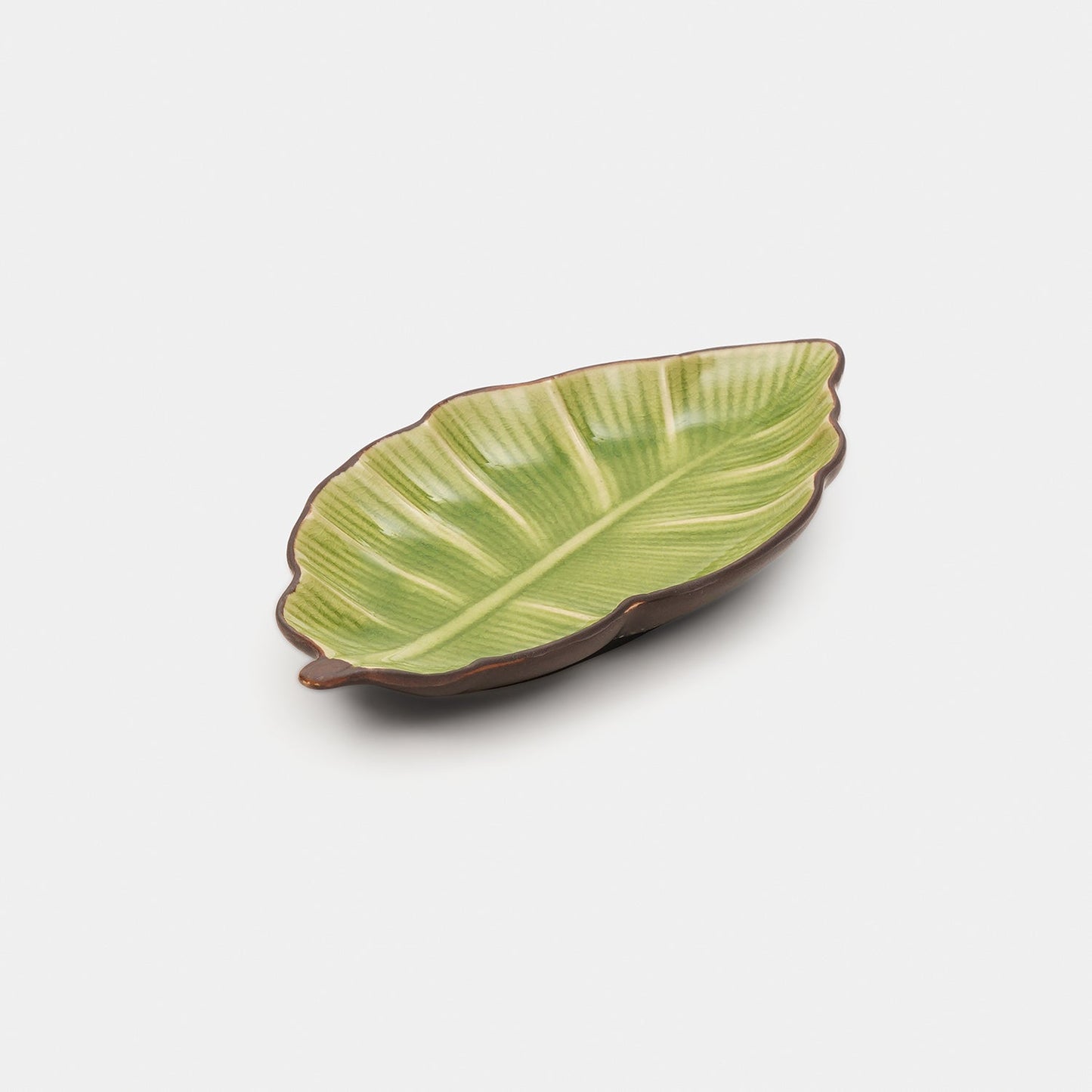 Light Green Ribbed Ceramic Leaf Platter