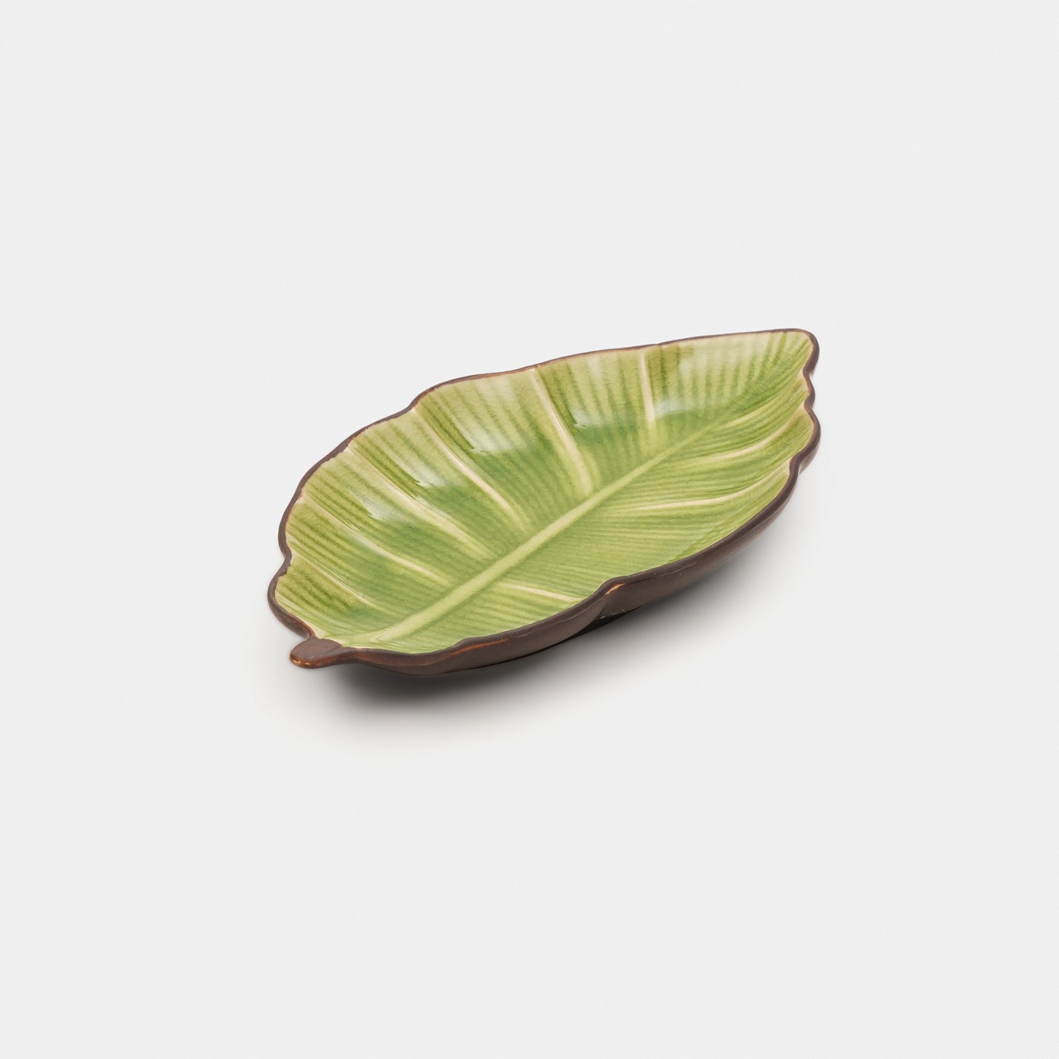 Light Green Ribbed Ceramic Leaf Platter