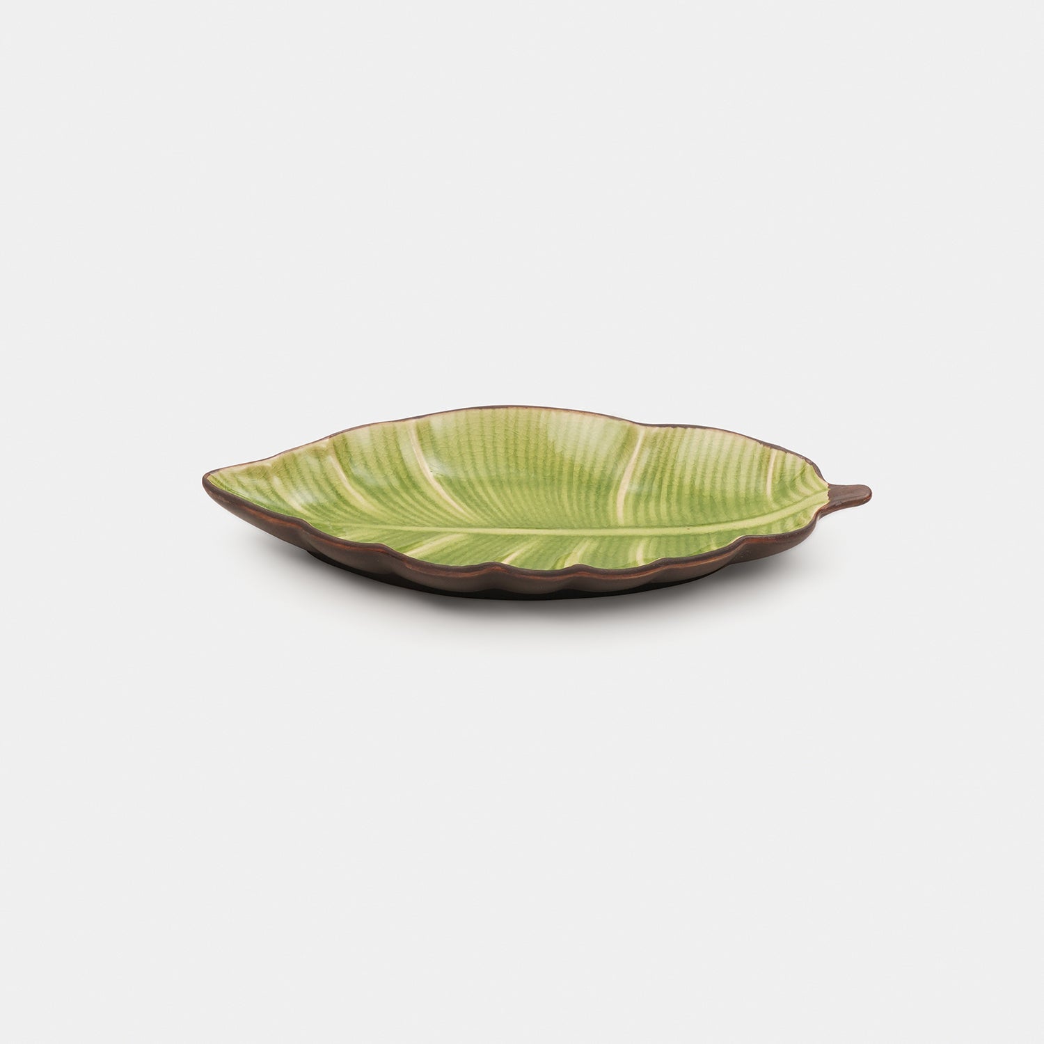 Light Green Ribbed Ceramic Leaf Platter