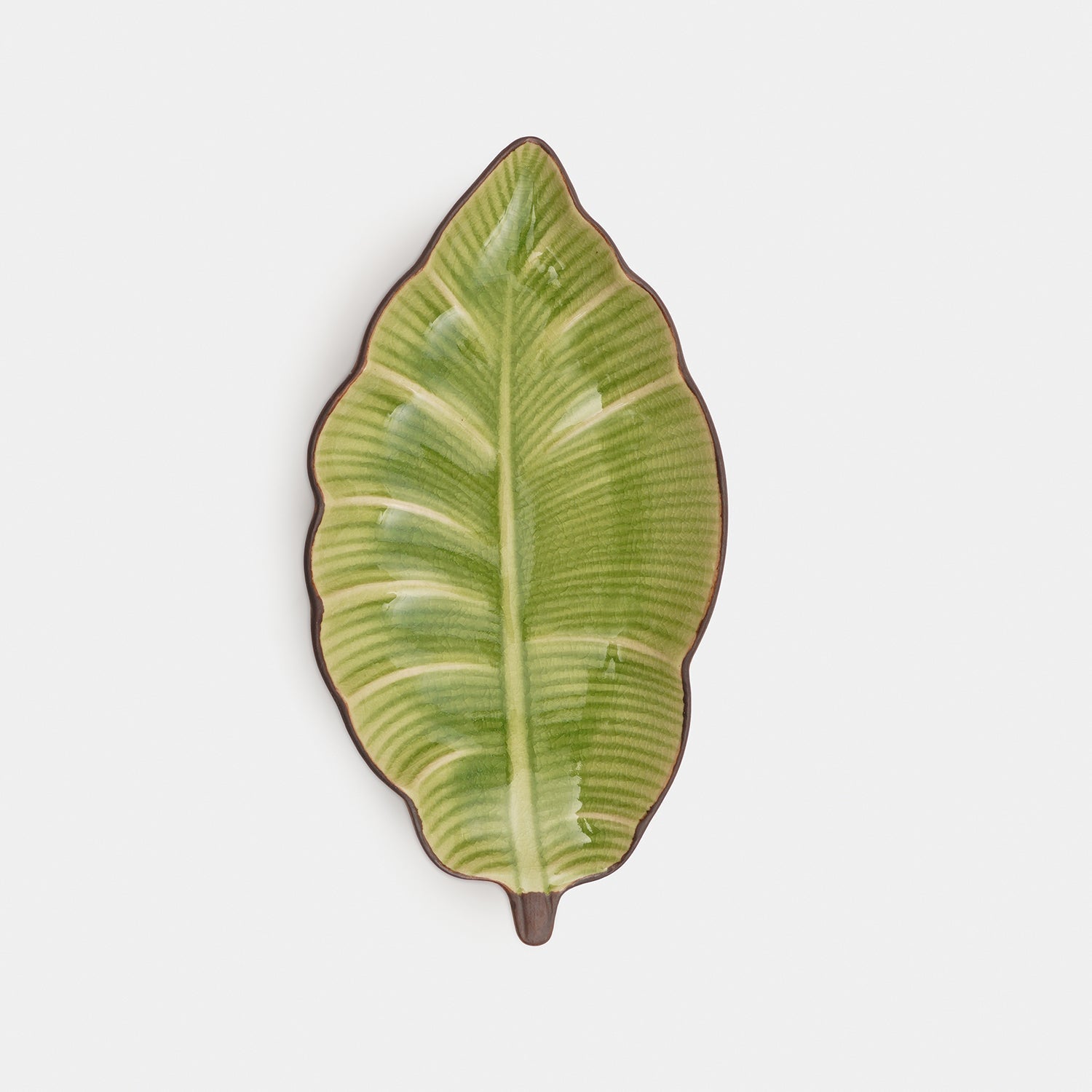 Light Green Ribbed Ceramic Leaf Platter