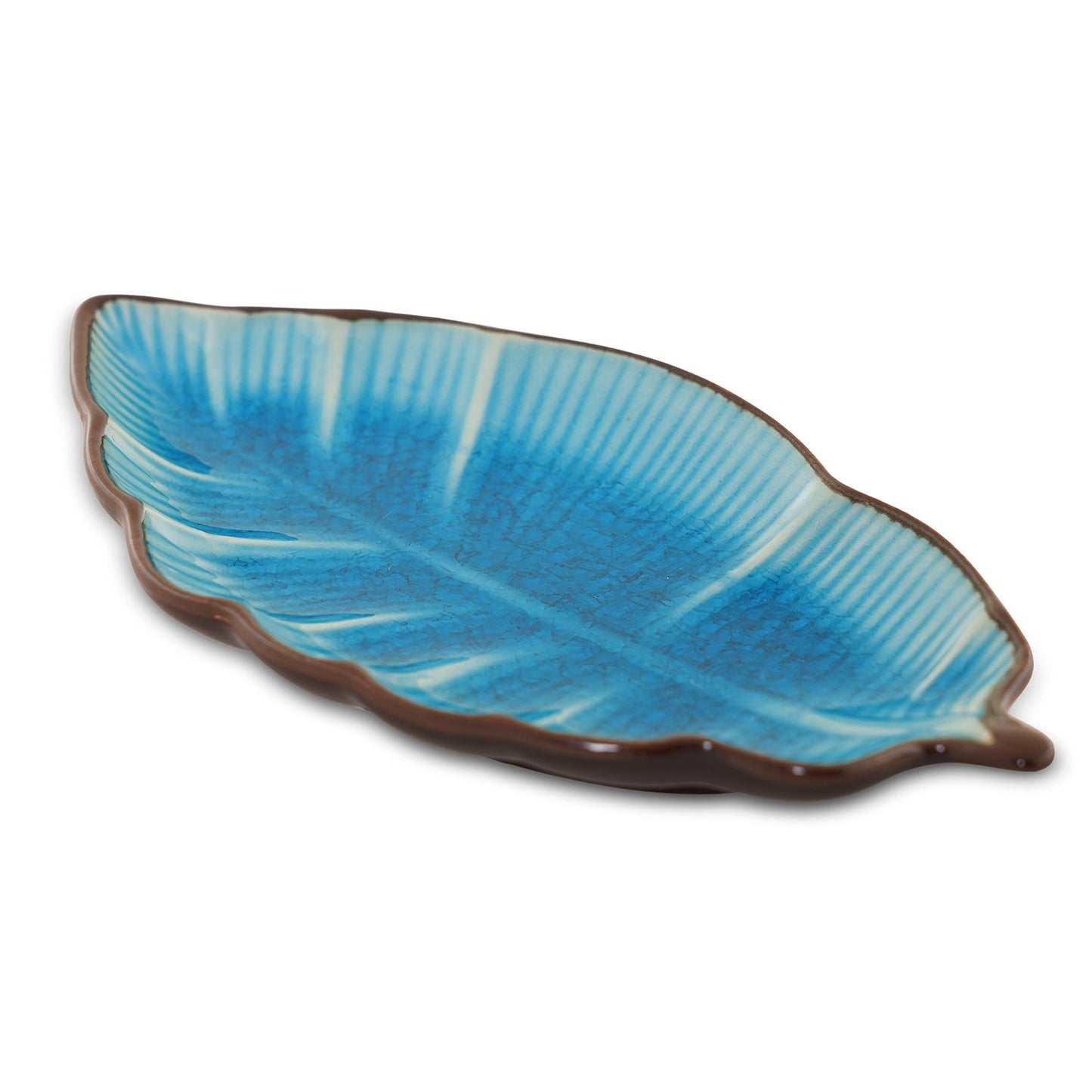 Light Blue Ribbed Ceramic Leaf Platter