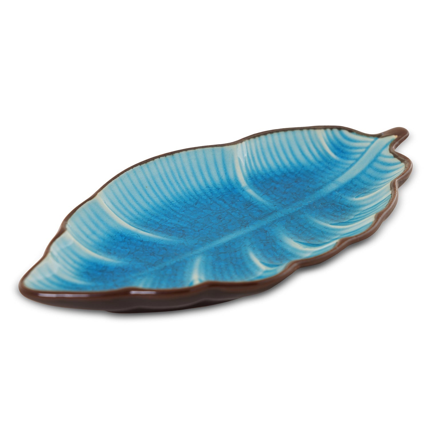 Light Blue Ribbed Ceramic Leaf Platter