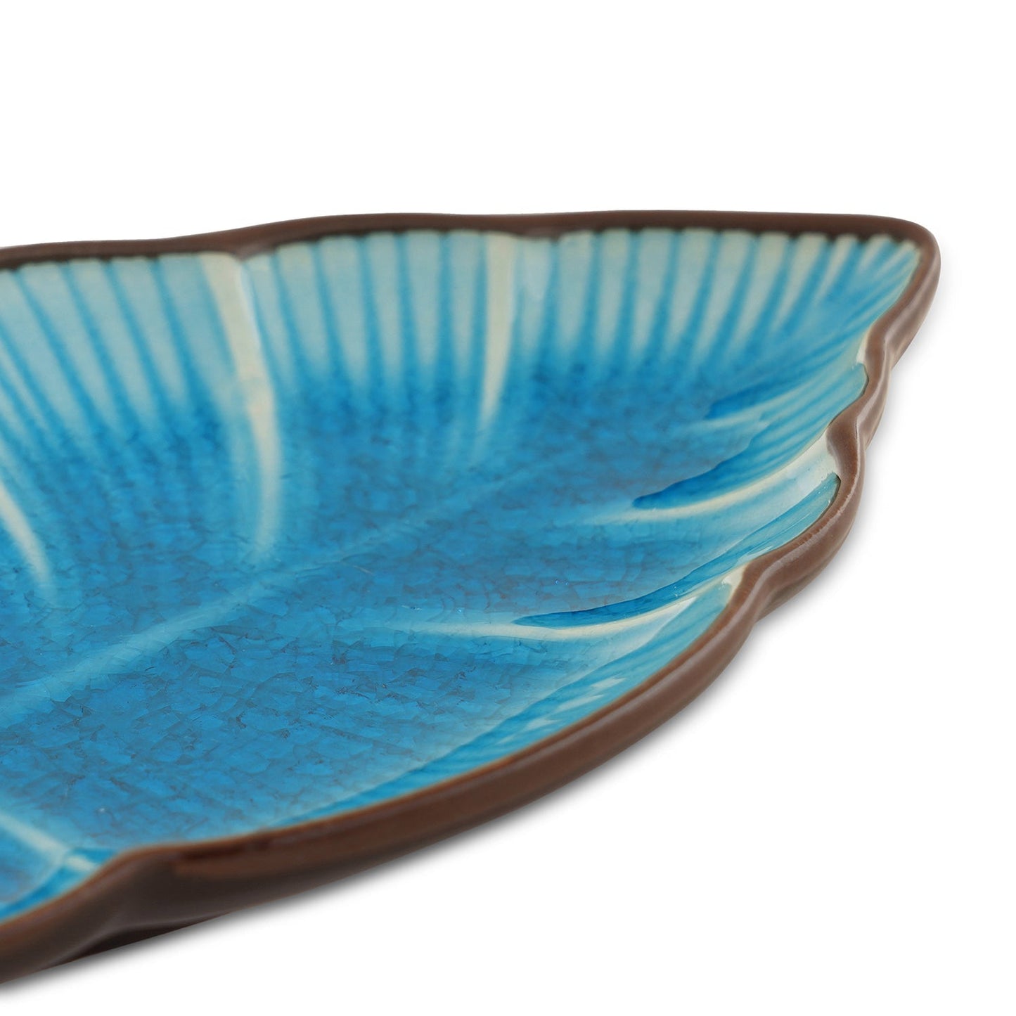 Light Blue Ribbed Ceramic Leaf Platter