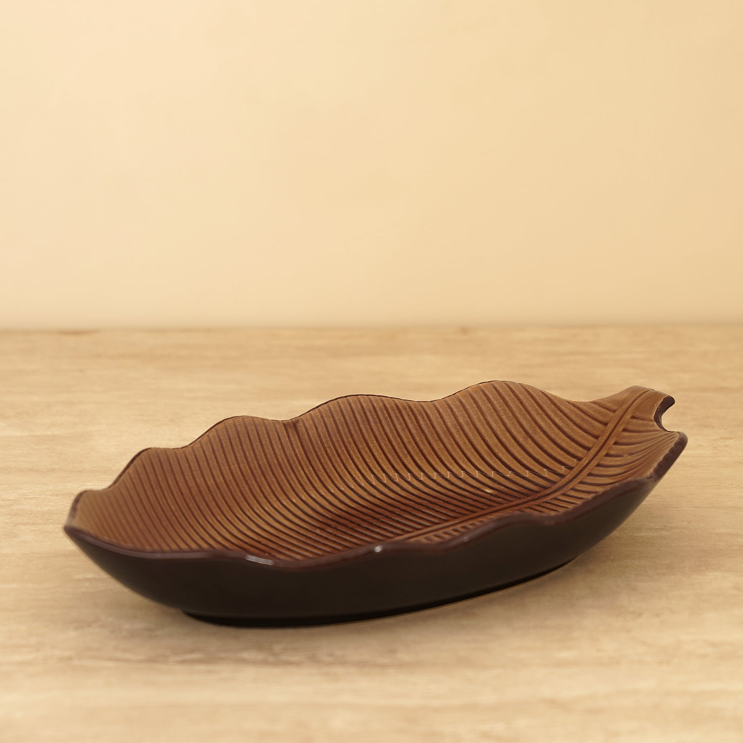 Brown Ceramic Leaf Platter