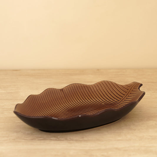 Brown Ceramic Leaf Platter