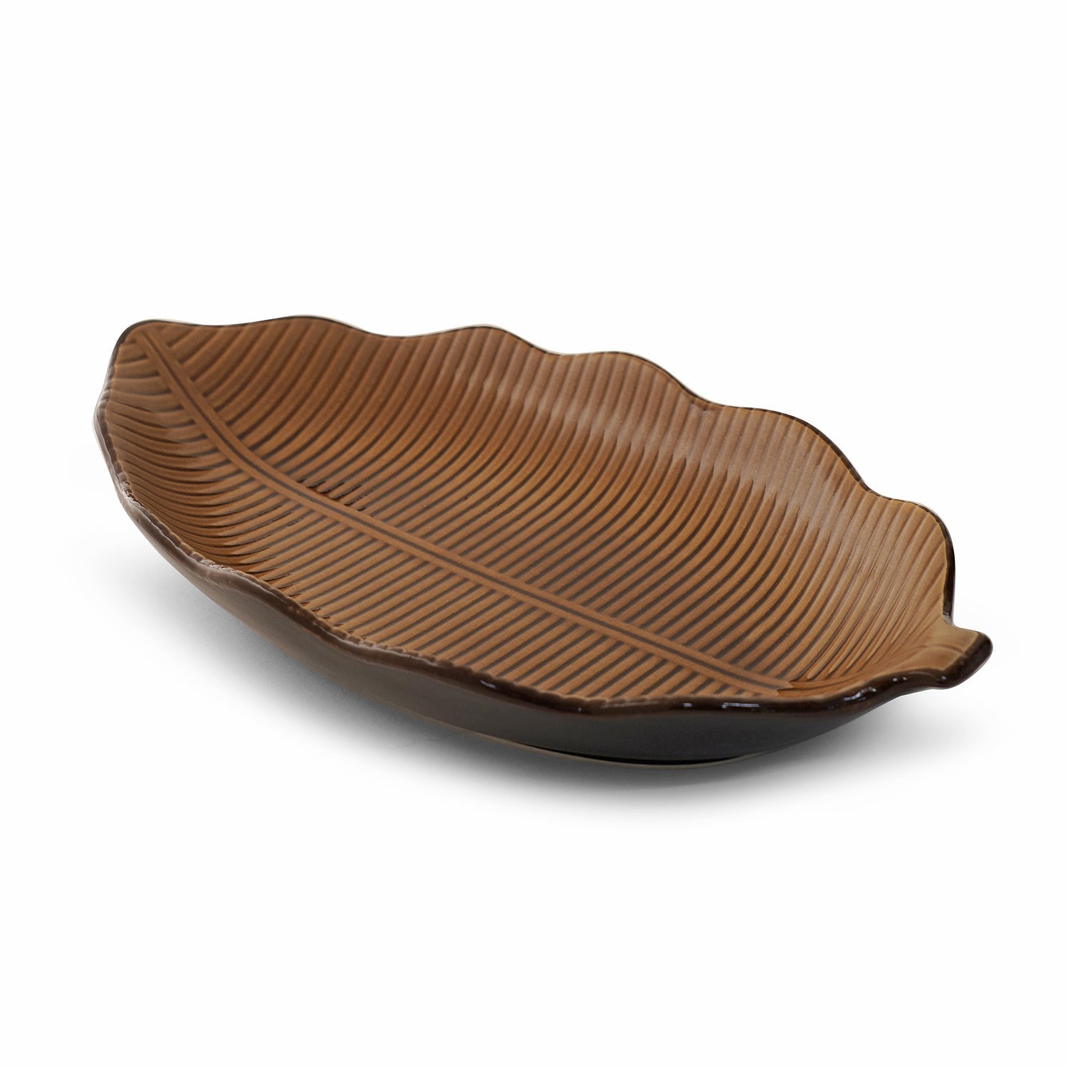 Brown Ceramic Leaf Platter