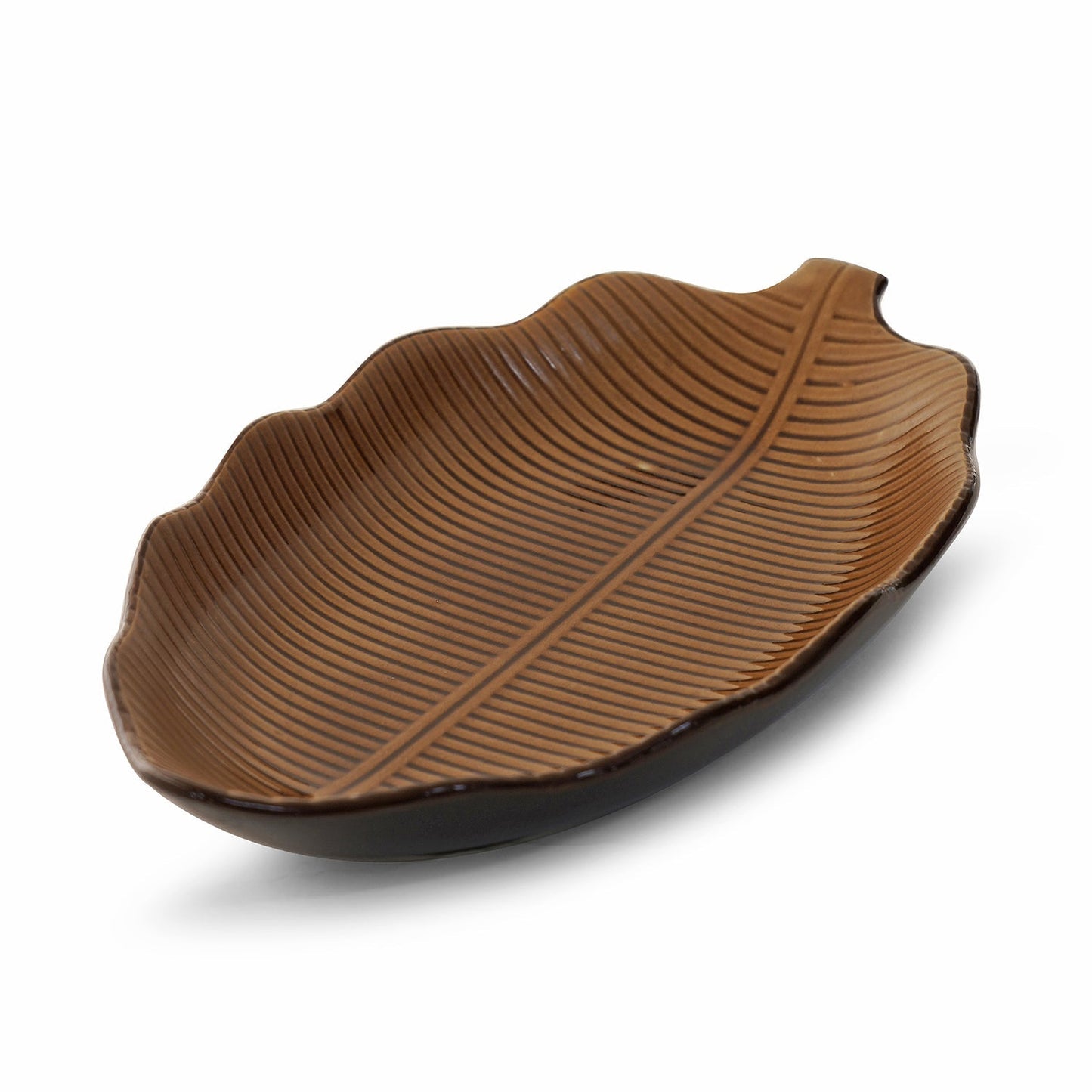 Brown Ceramic Leaf Platter