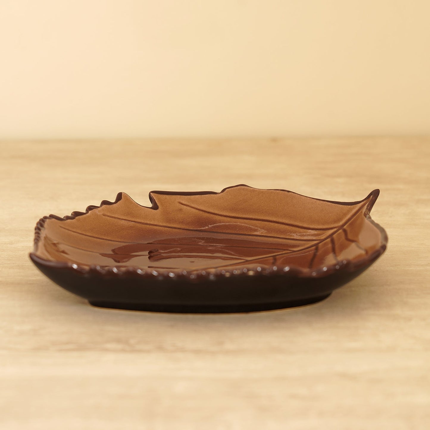 Dark Beige Ceramic Leaf Plate