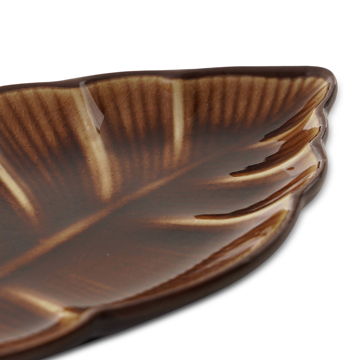 Dark Beige Ribbed Ceramic Leaf Platter
