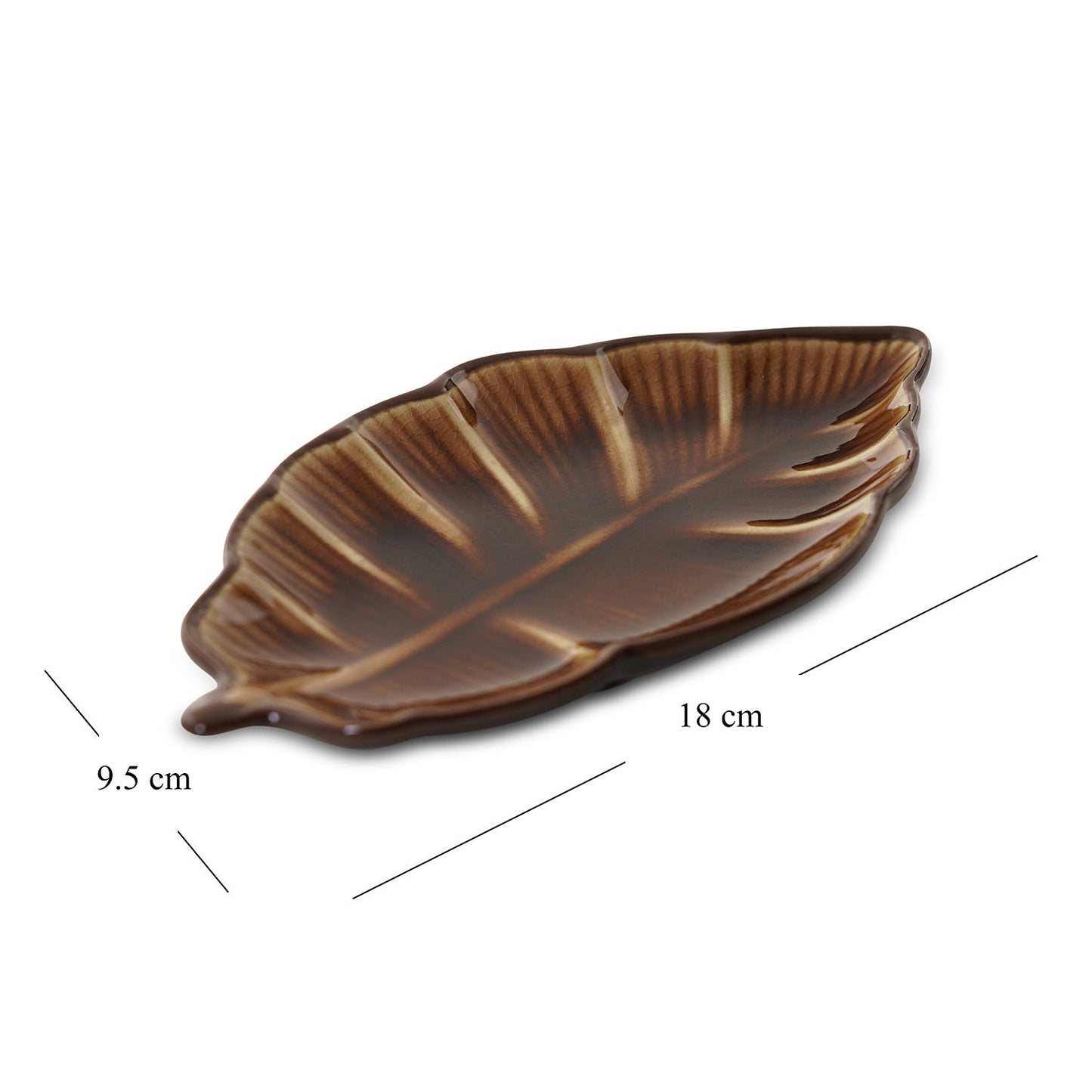 Dark Beige Ribbed Ceramic Leaf Platter