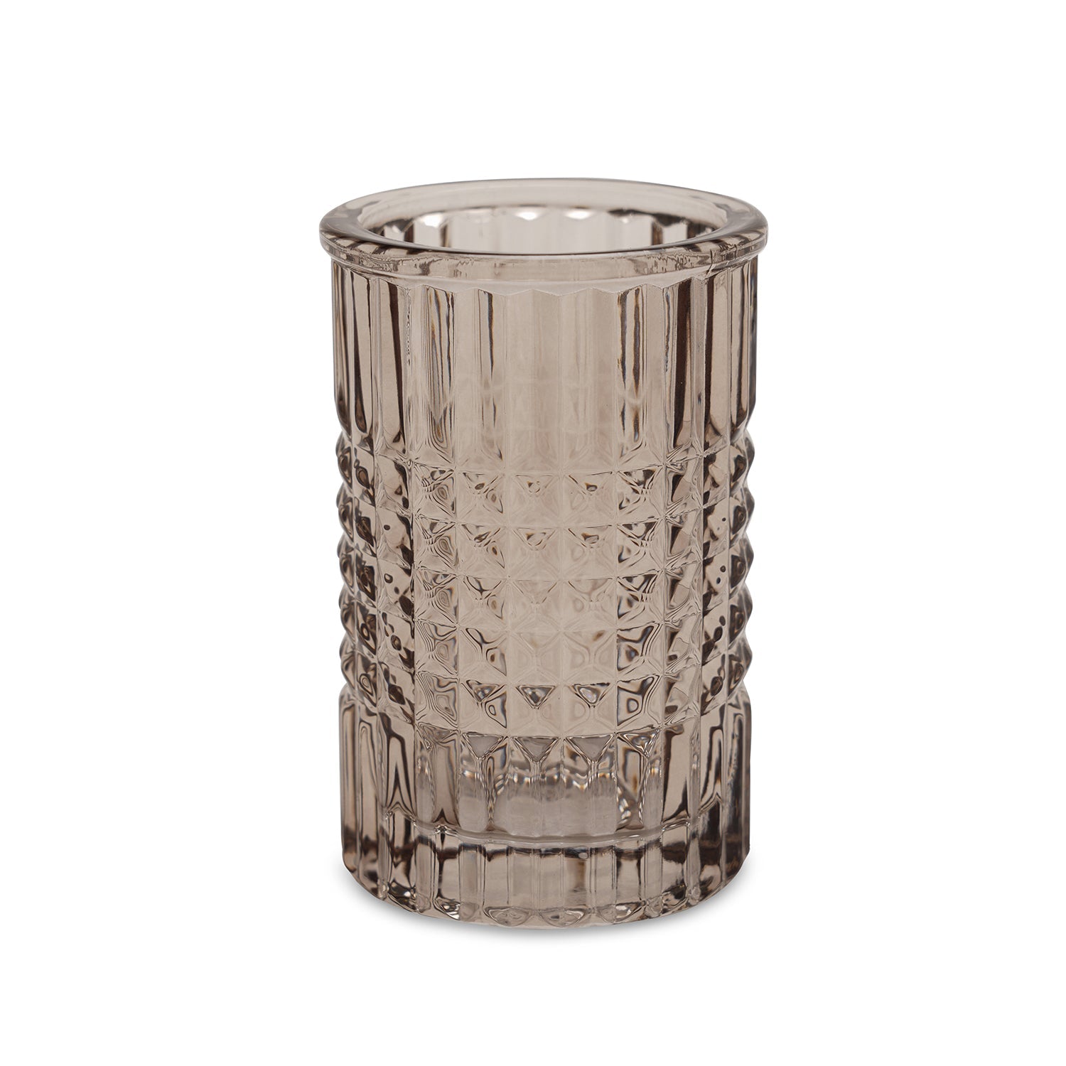 Brown Diamond Texture Glass Tooth Brush Holder 7.4×7.4×11.5cm