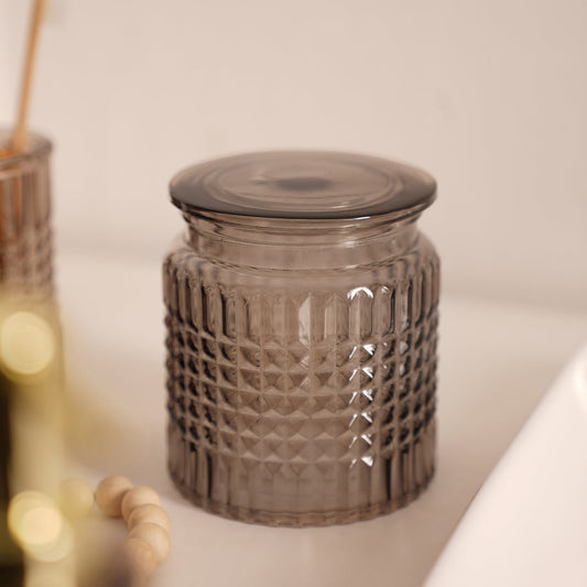 Brown Diamond Texture Glass Cotton Jar with Lid 10.8×10.8×12cm