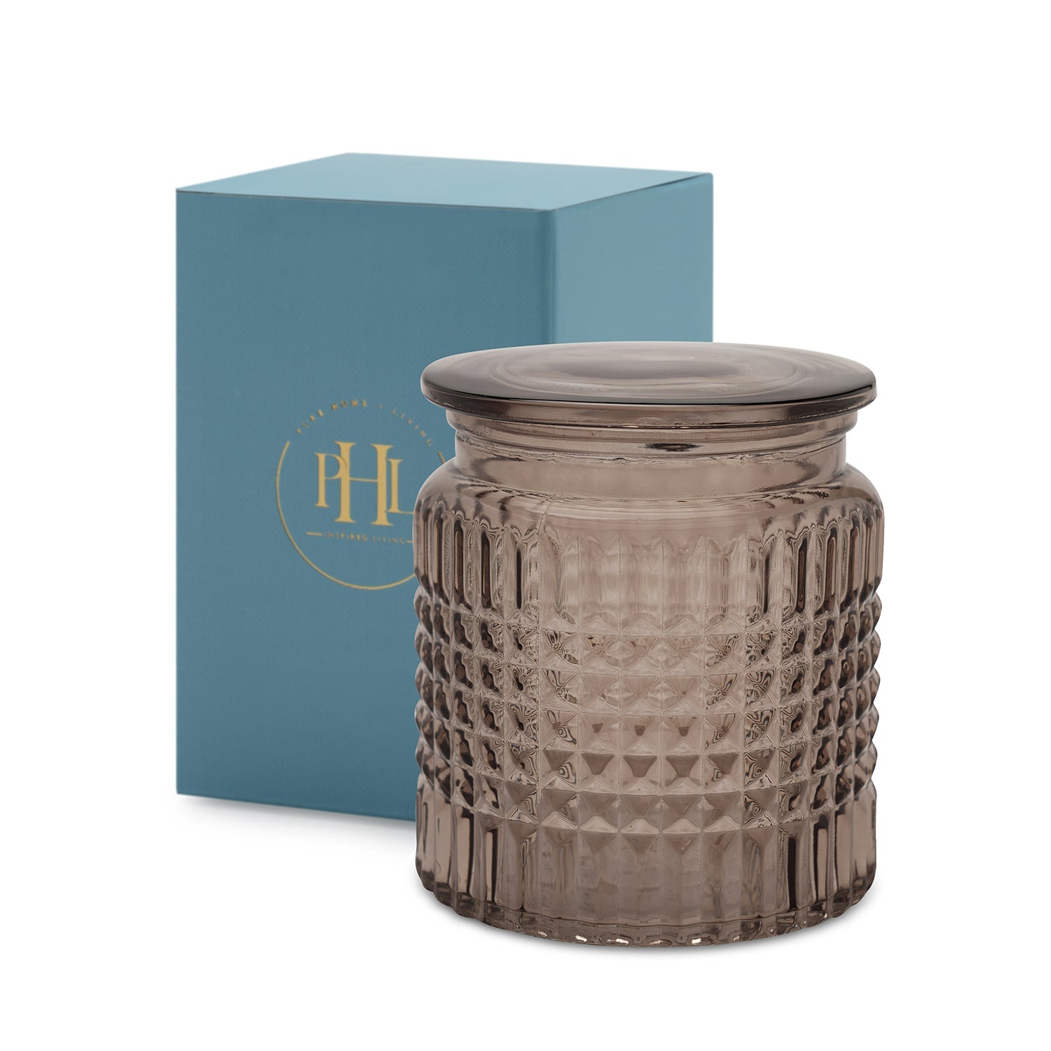 Brown Diamond Texture Glass Cotton Jar with Lid 10.8×10.8×12cm