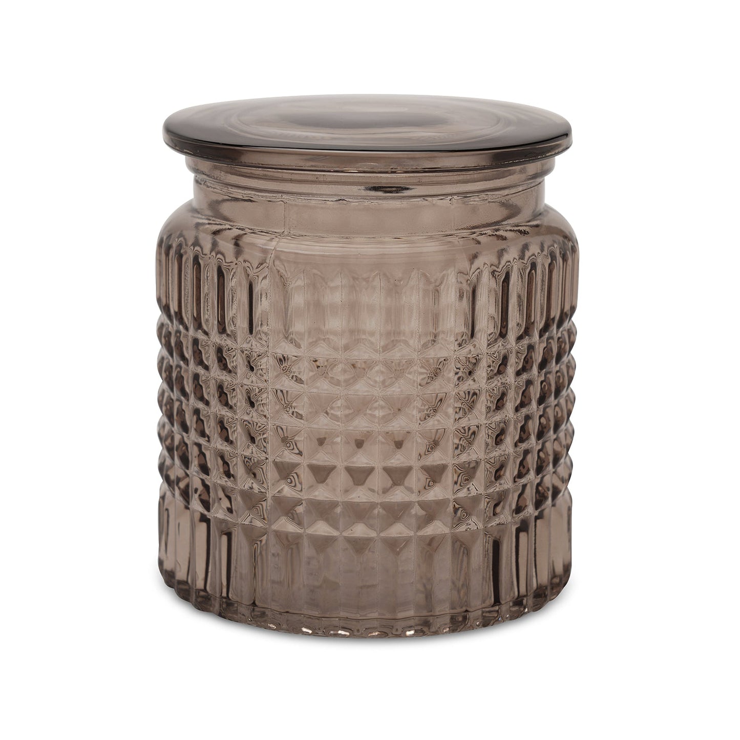 Brown Diamond Texture Glass Cotton Jar with Lid 10.8×10.8×12cm
