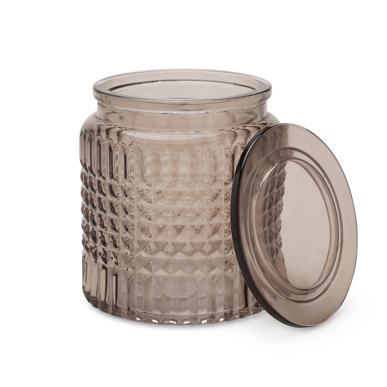 Brown Diamond Texture Glass Cotton Jar with Lid 10.8×10.8×12cm