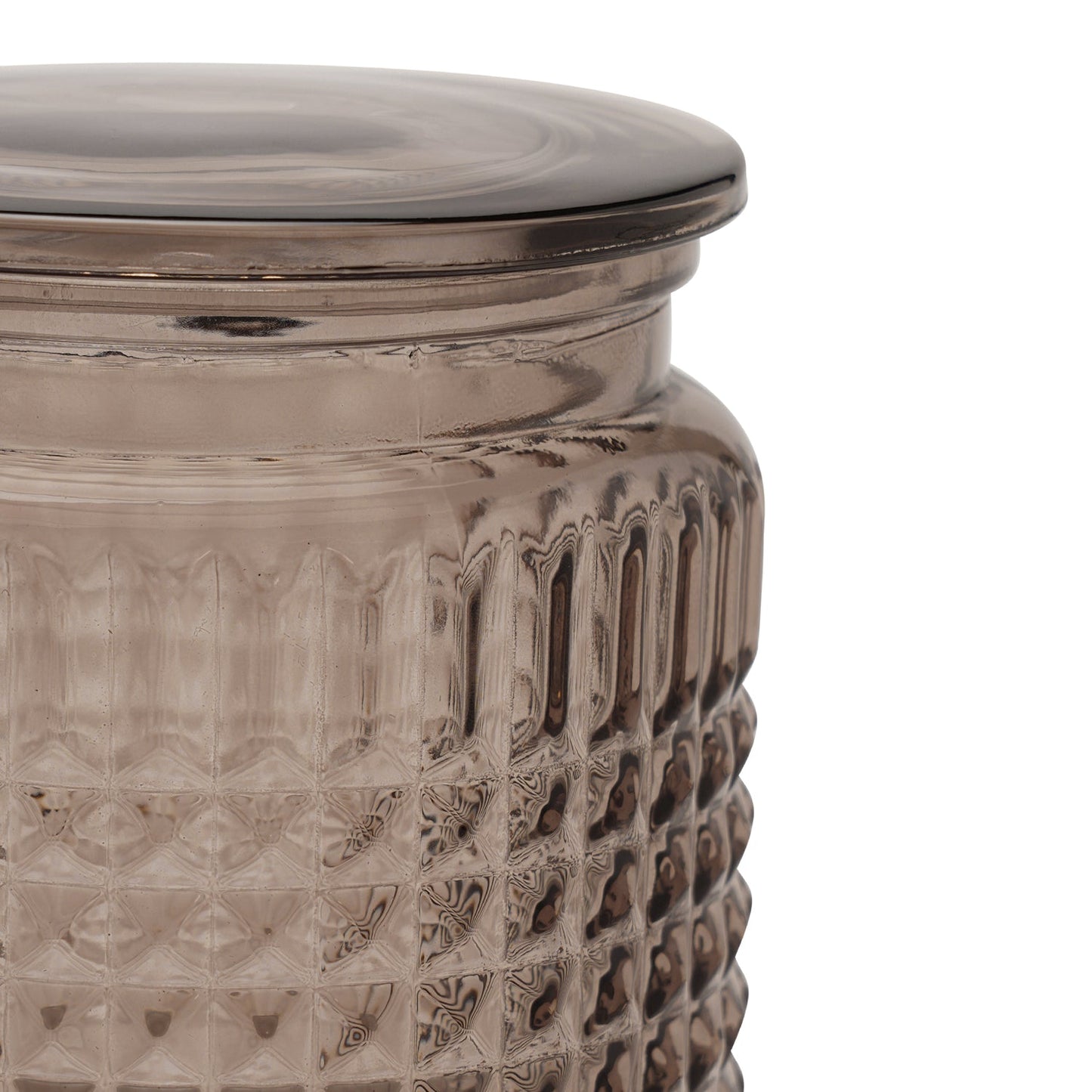 Brown Diamond Texture Glass Cotton Jar with Lid 10.8×10.8×12cm