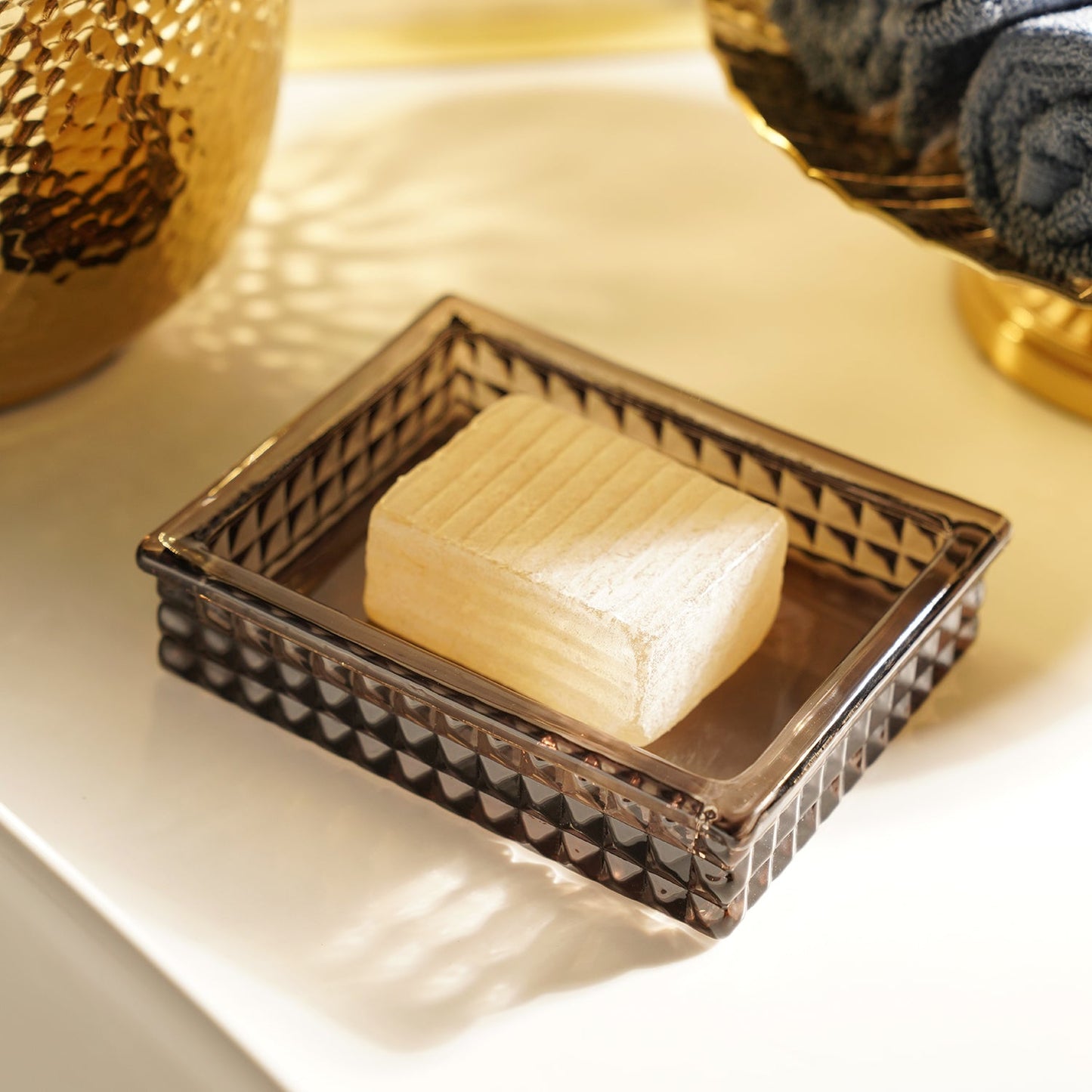 Brown Diamond Texture Glass Soap Dish