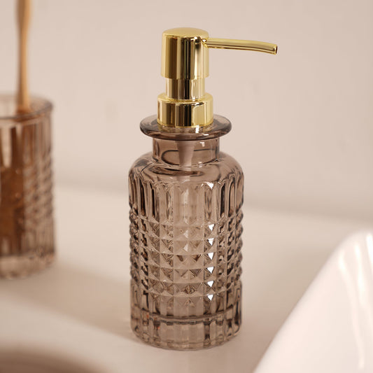 Brown Diamond Texture Glass Soap Dispenser 6.8×6.8×18.7cm