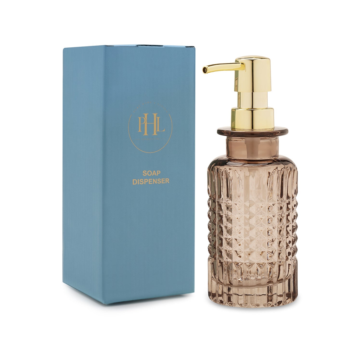 Brown Diamond Texture Glass Soap Dispenser 6.8×6.8×18.7cm