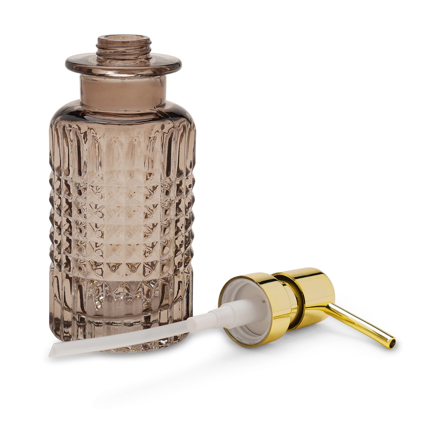 Brown Diamond Texture Glass Soap Dispenser 6.8×6.8×18.7cm